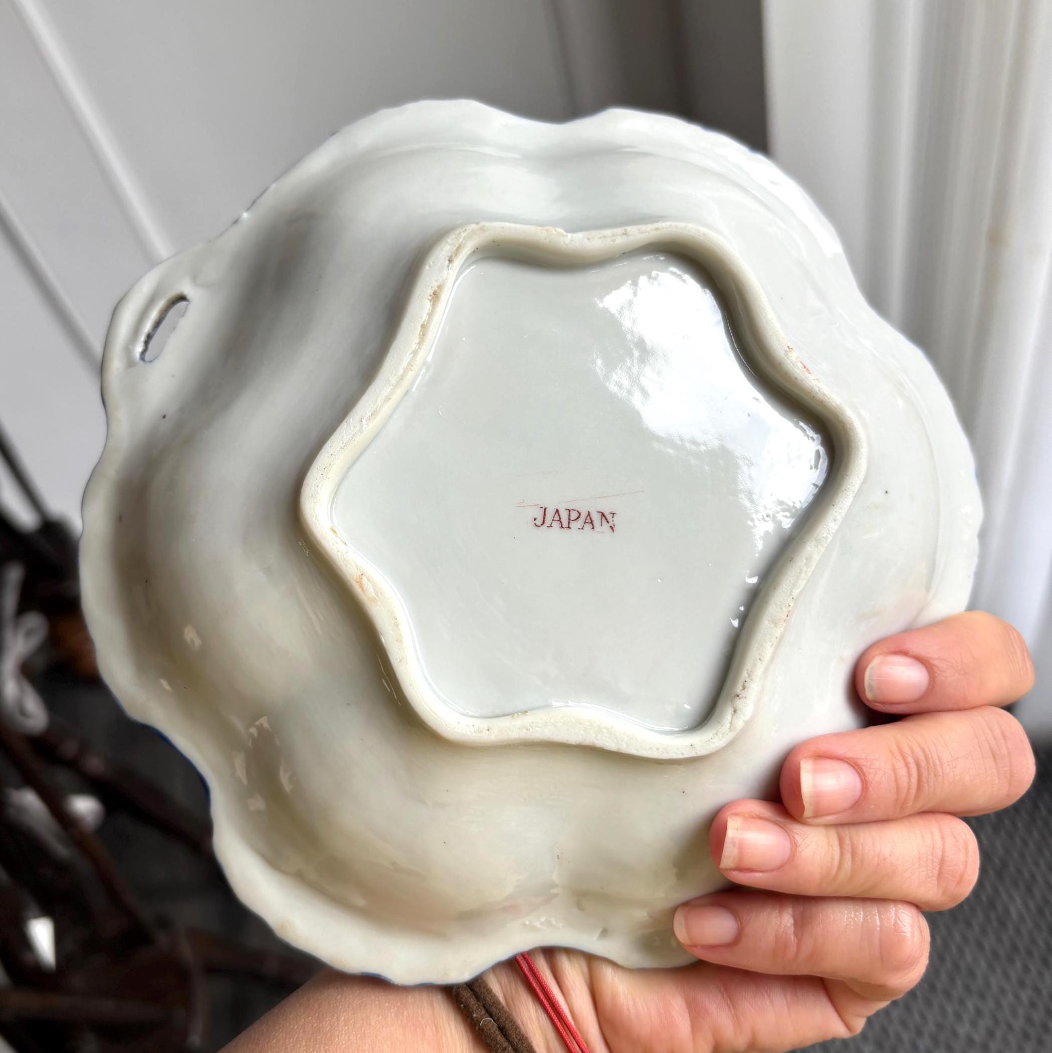 Vintage Japan Porcelain Dish Scenic Geisha Boat Mount Fuji Bowl