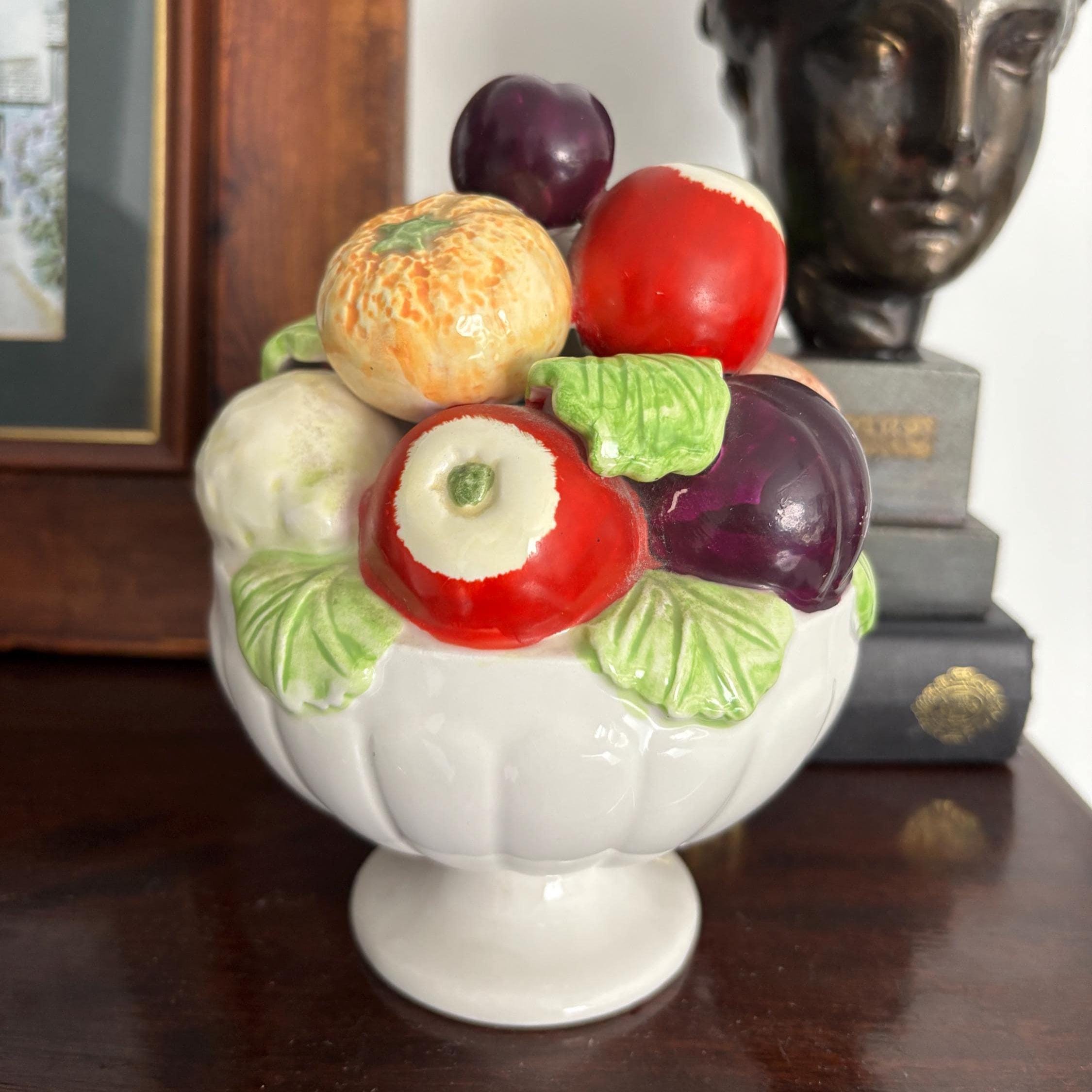 Vintage Leonardo Ceramic Fruit Compote | Hand-Painted Decorative Pedestal Bowl | Capodimonte Style Centrepiece