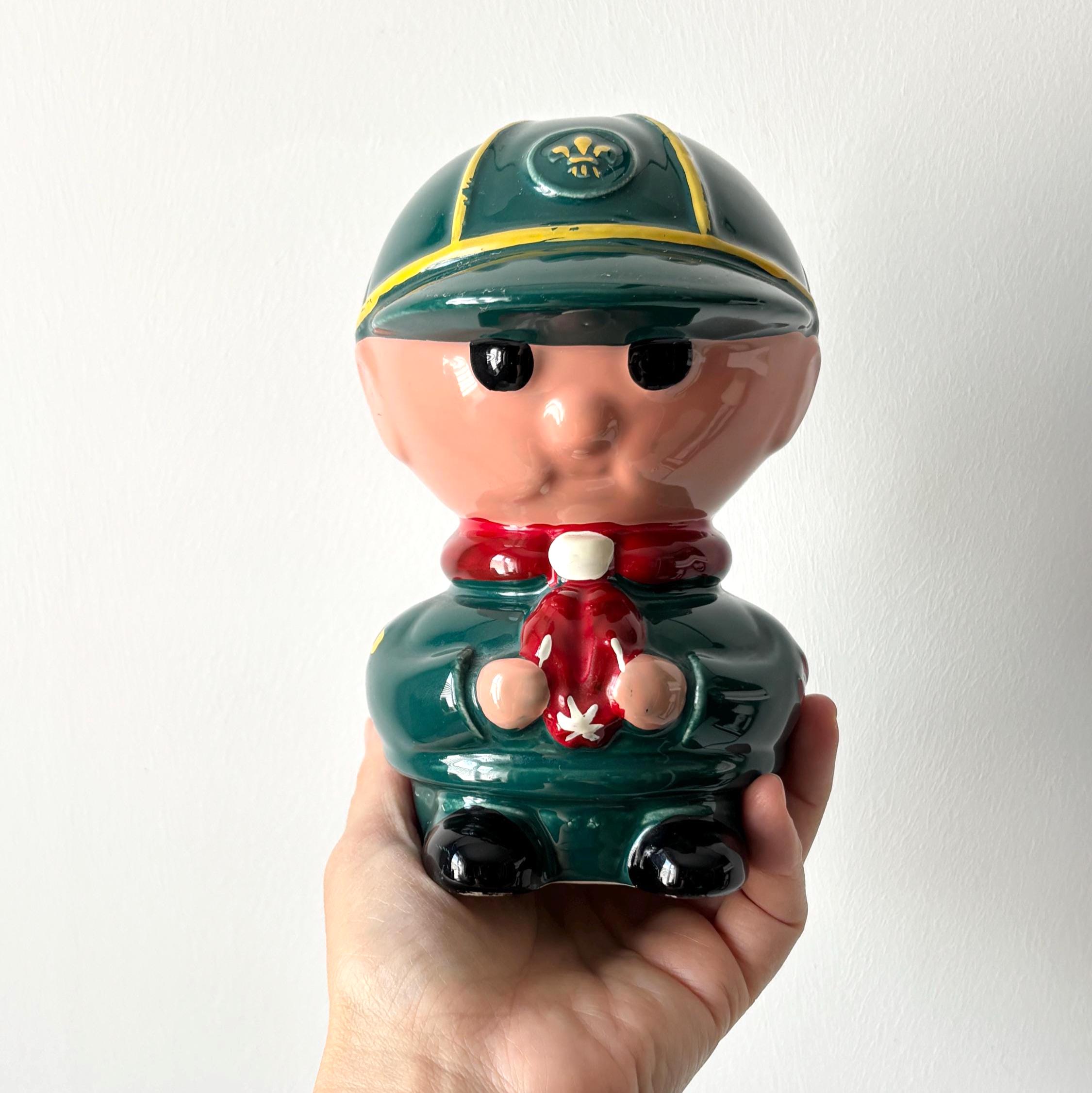 Vintage 1985 Hugh Taylor Scout Money Box Ceramic Piggy Bank Collectible Figure