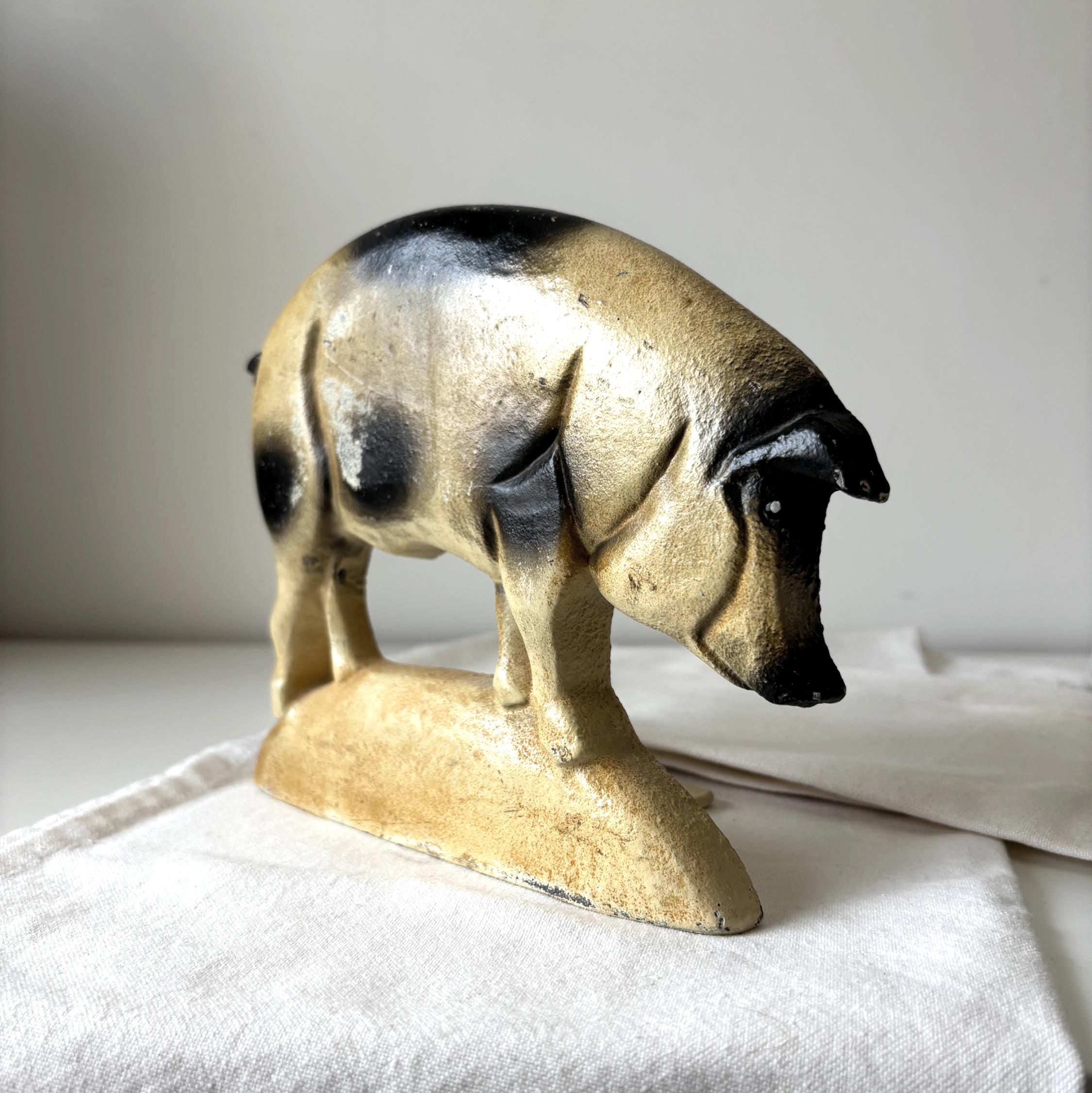 Vintage Cast Iron Pig Doorstop Rustic Farmhouse Country Cottage Animal Door Stop