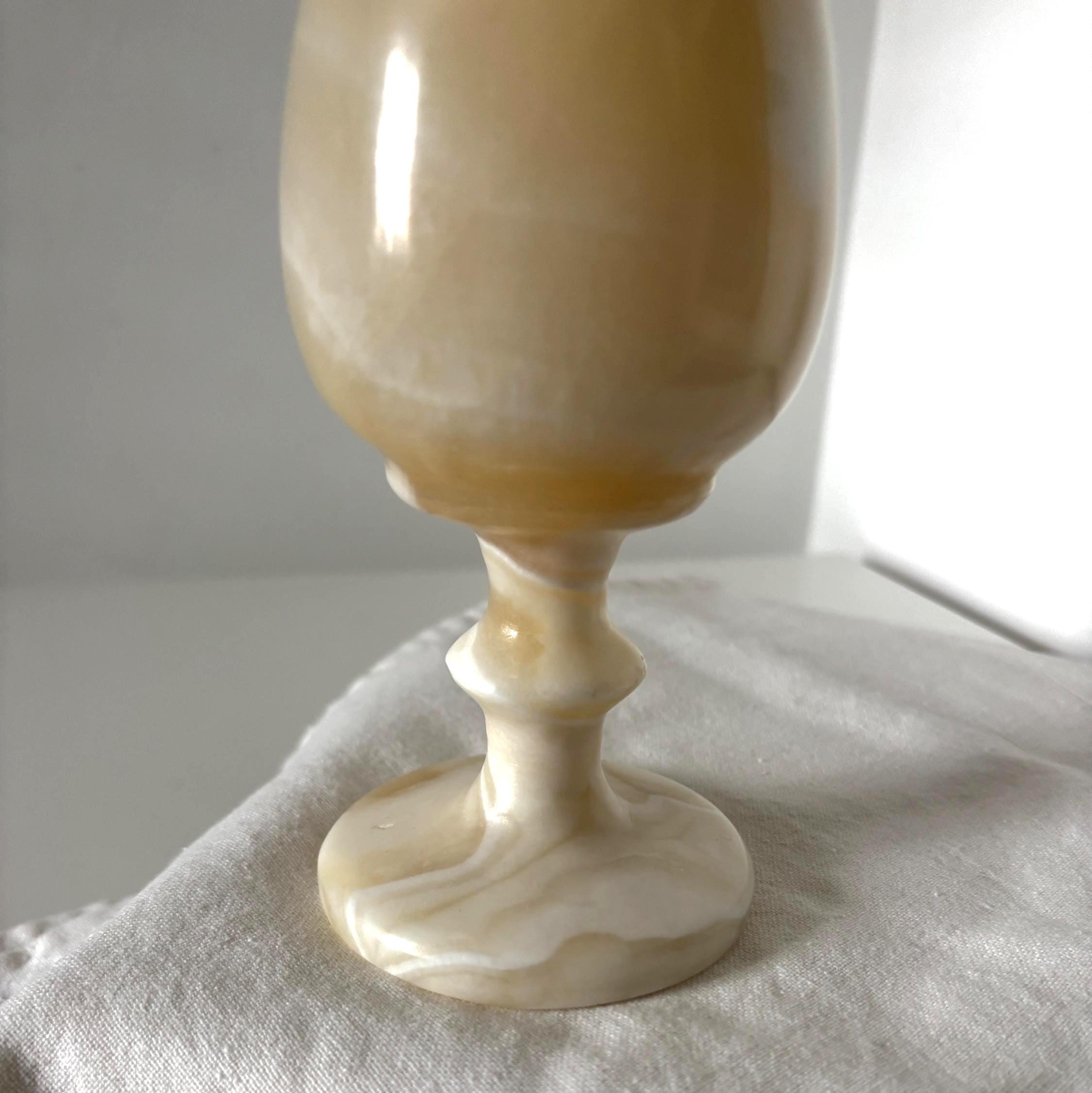 Vintage Onyx Goblet Cup Small Marble Stone Vase Toothpick Holder Decor