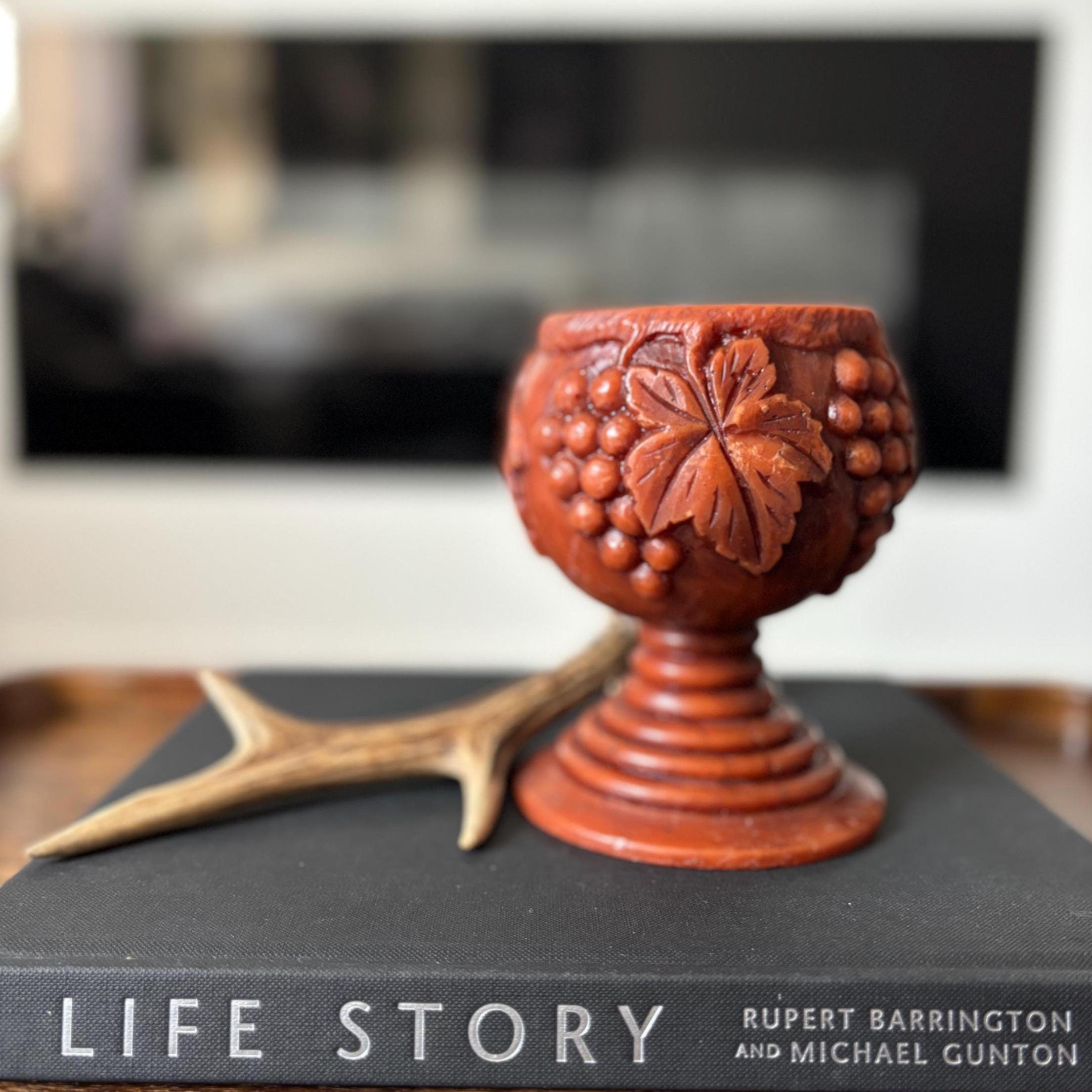 Unusual Carved Wax Goblet / German Breisgauer 'Wachskunst' Candleholder | Unique Vintage Wax Art