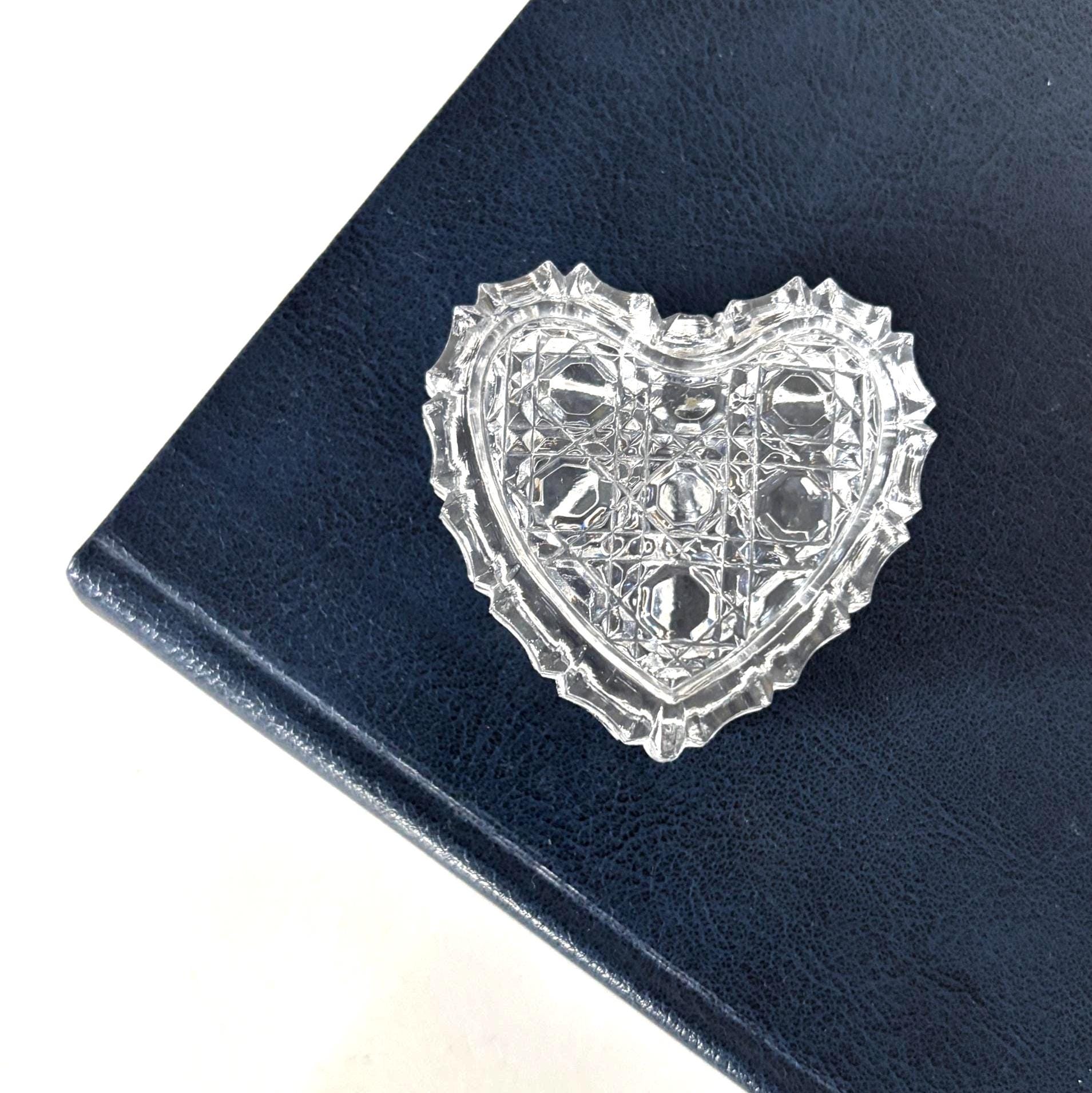 Vintage Heart Shaped Lead Crystal Trinket Box Cut Glass Jewelry Box Ring Holder Gift