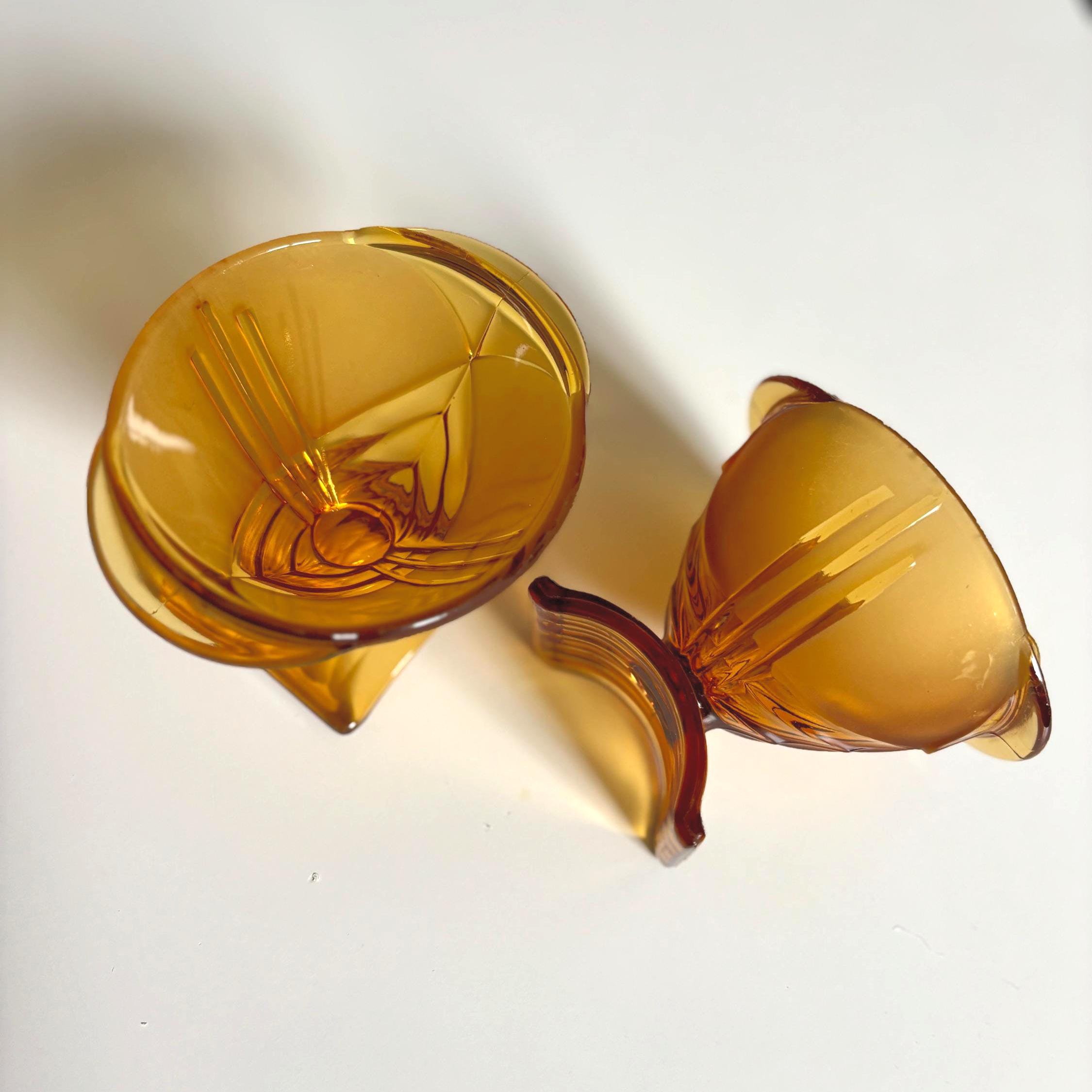 Vintage Amber Glass Bowls | Stölzle Hermanova Hut, Czech MCM Pair