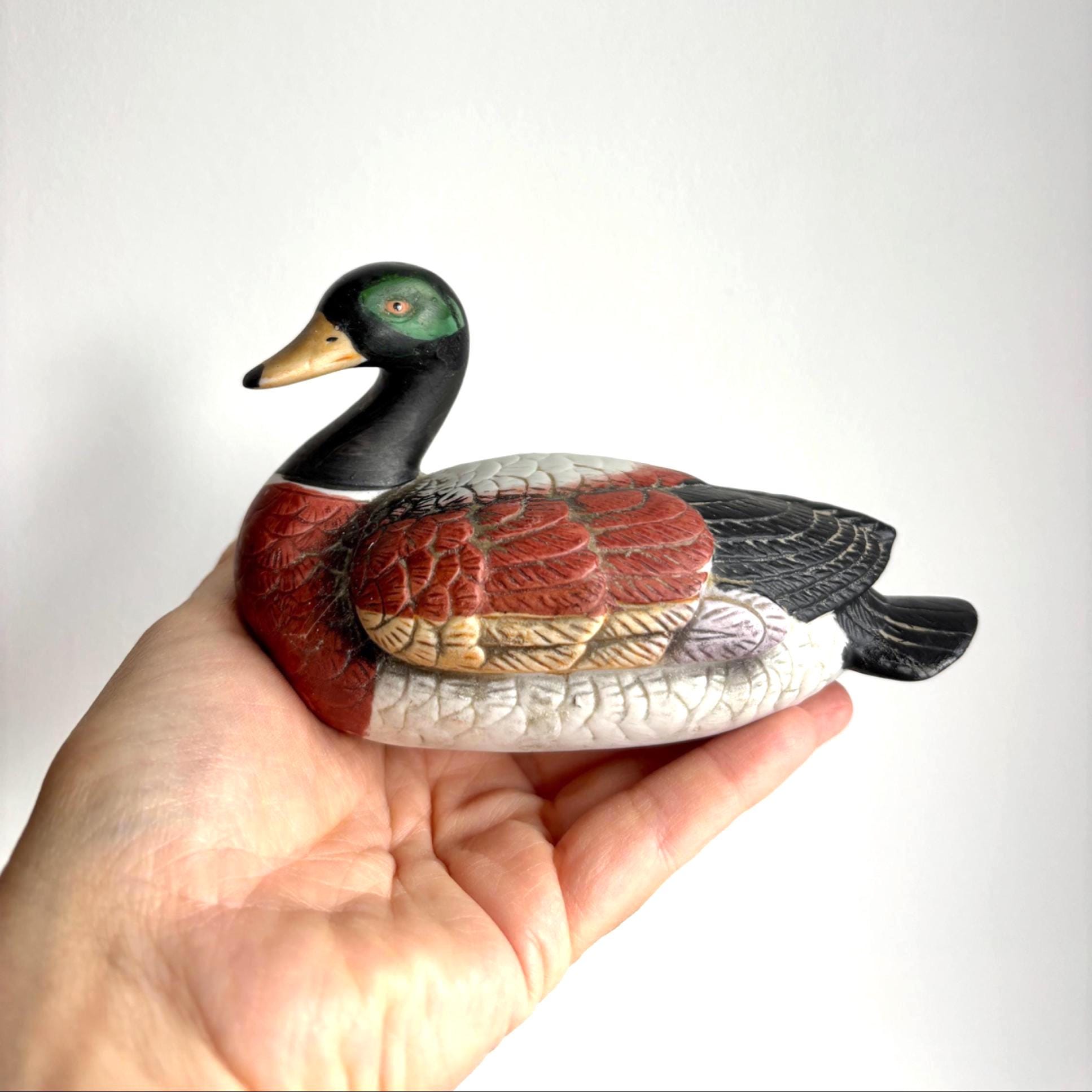 Vintage Ceramic Duck Figurine | Hand-Painted Mallard Style Ornament | Rustic Country Cottage Decor