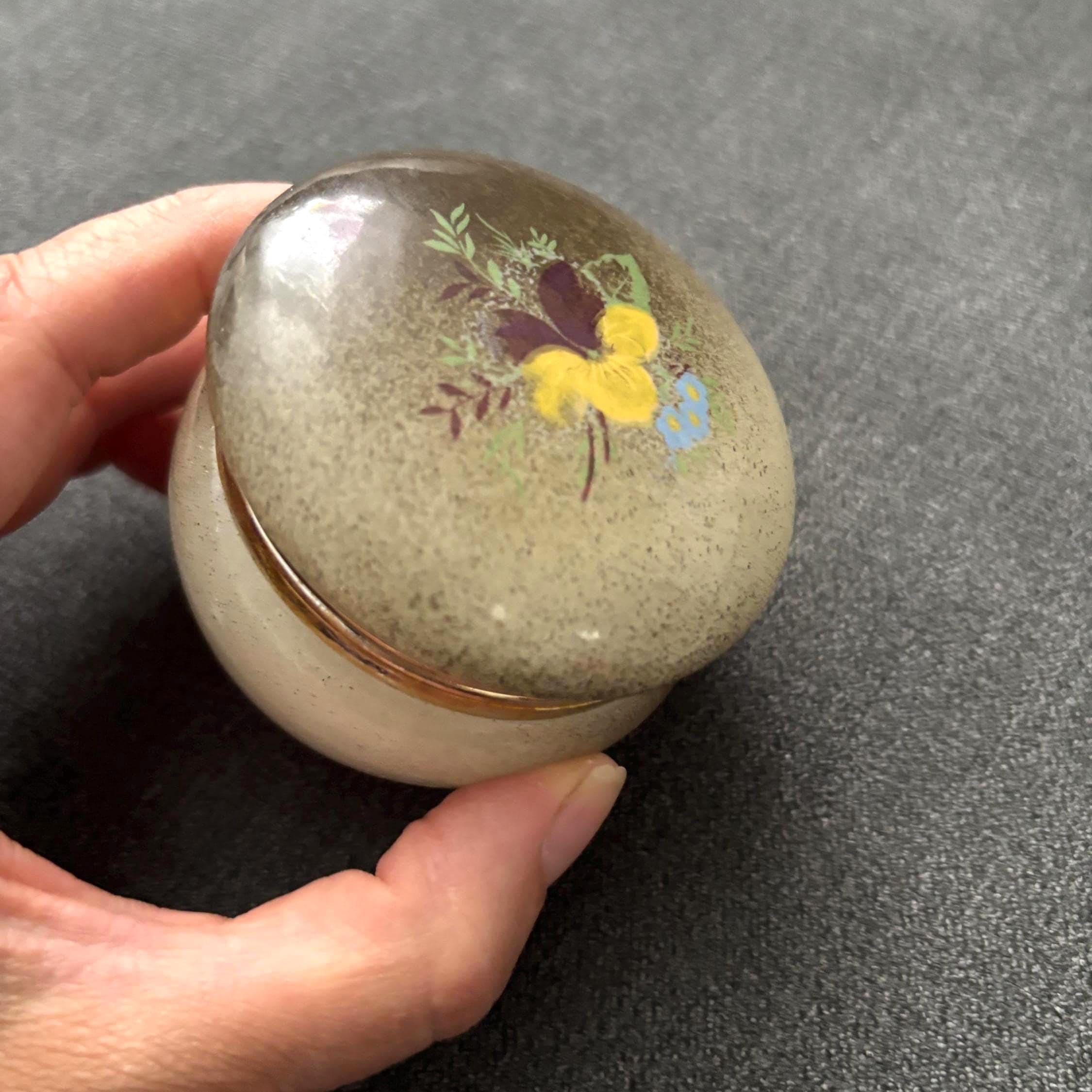 Vintage Alabaster Trinket Box: Floral Design, Italian Stone, 70s Decor