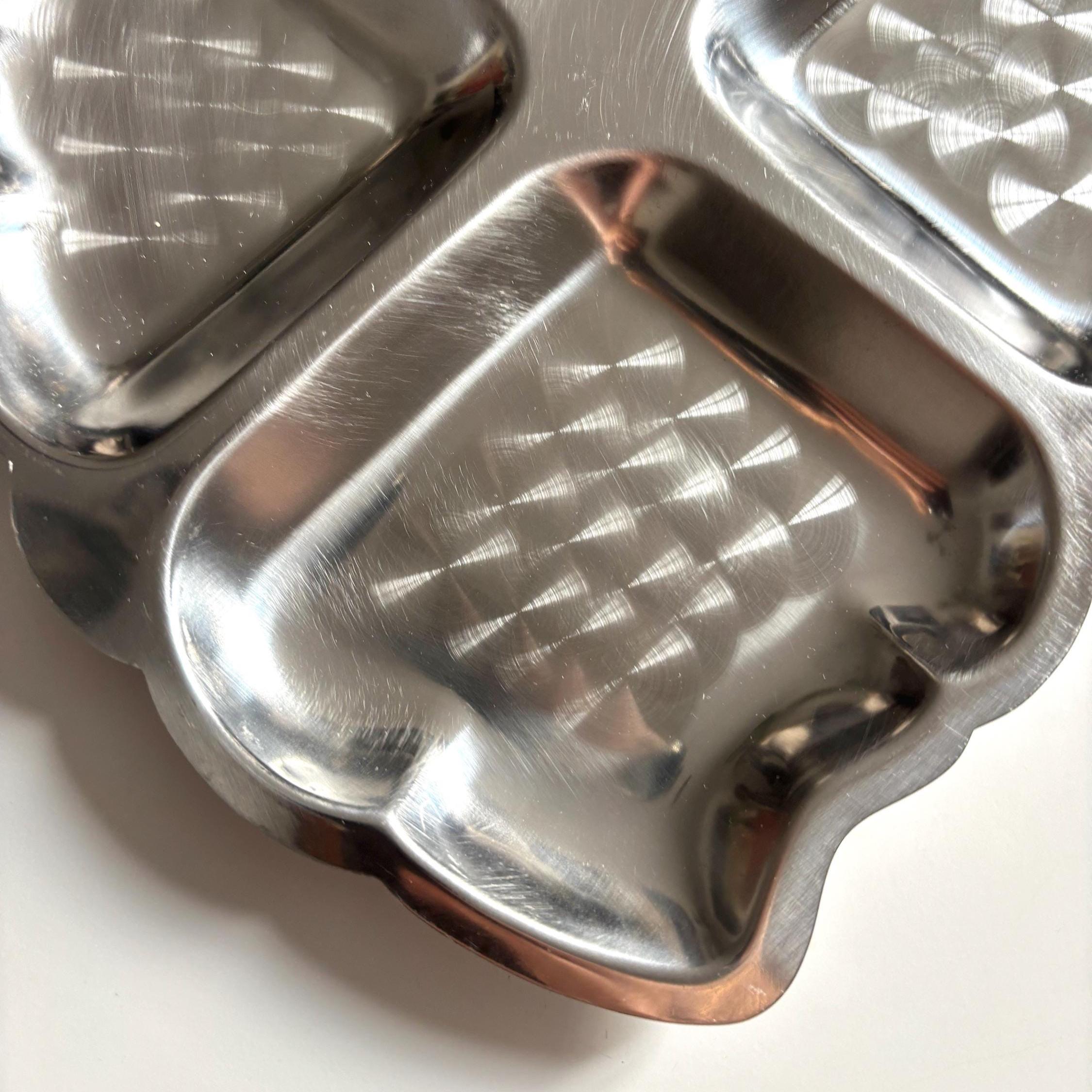Vintage Leaf-Shaped Divided Serving Platter | 18/8 Stainless Steel | 4 Sections