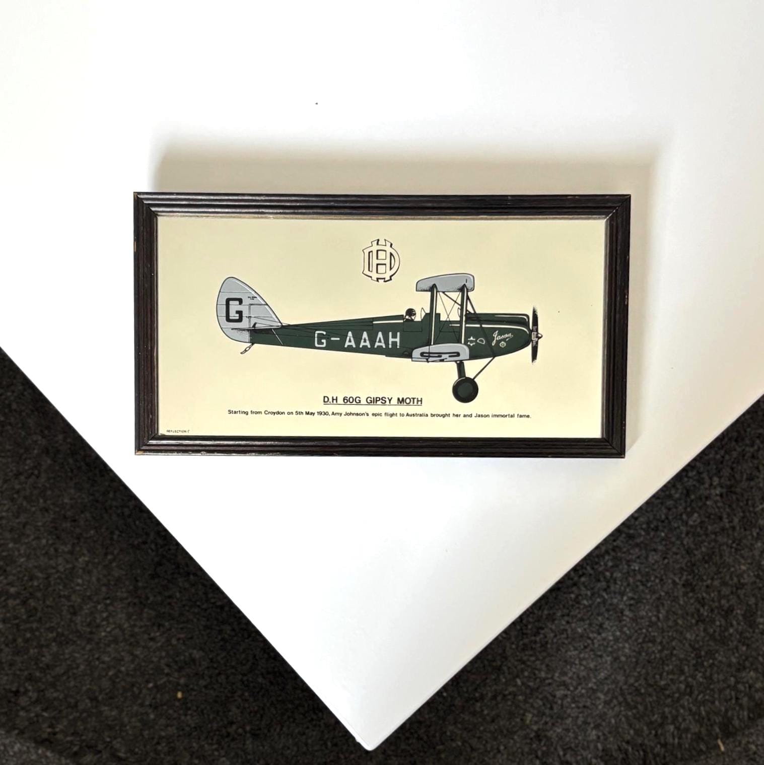 Vintage Amy Johnson Gipsy Moth Aviation Mirror Plaque Signed Collectors Display