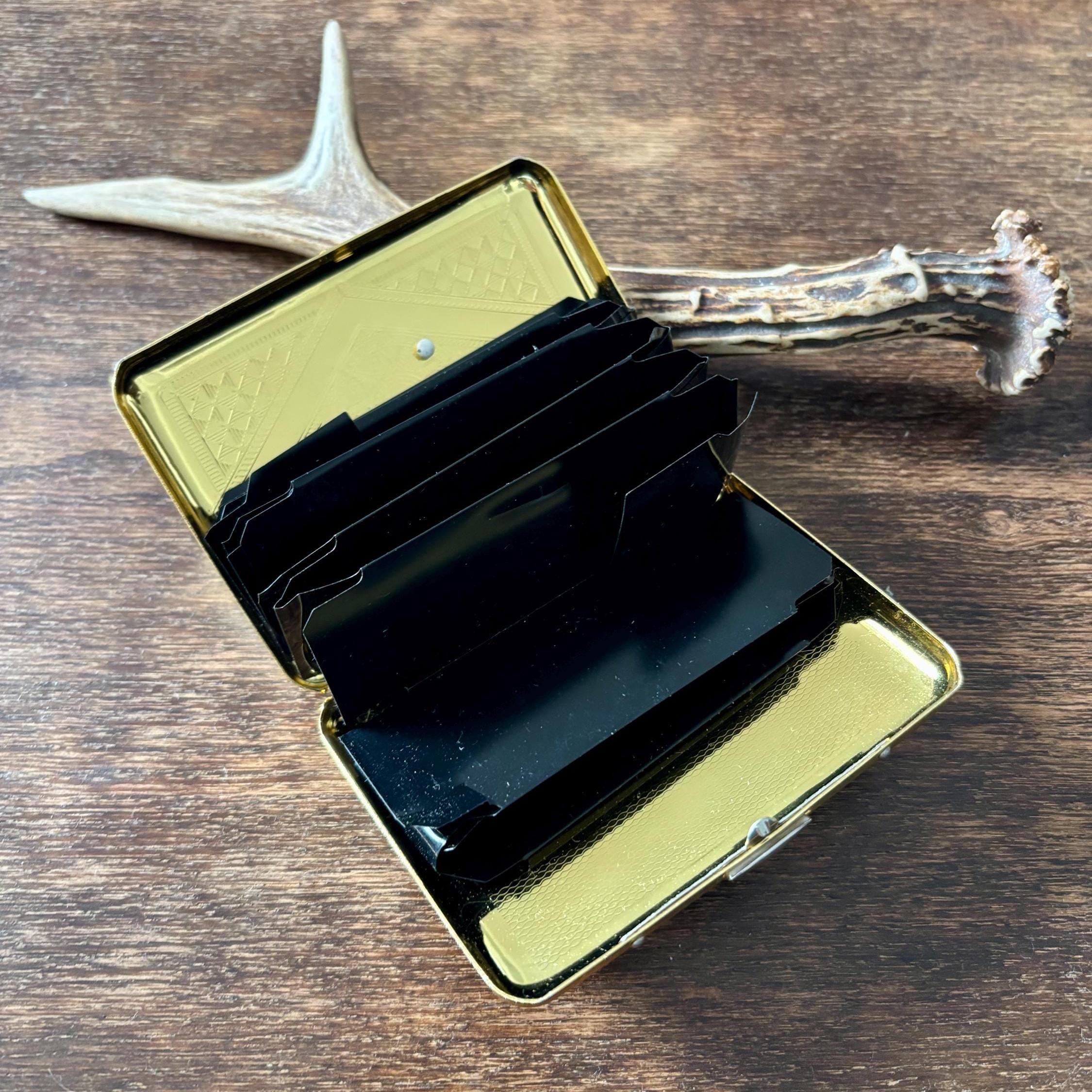 Vintage Gold-Tone Accordion Wallet | Metal Card Case with Geometric Etched Design | Mid-Century Style