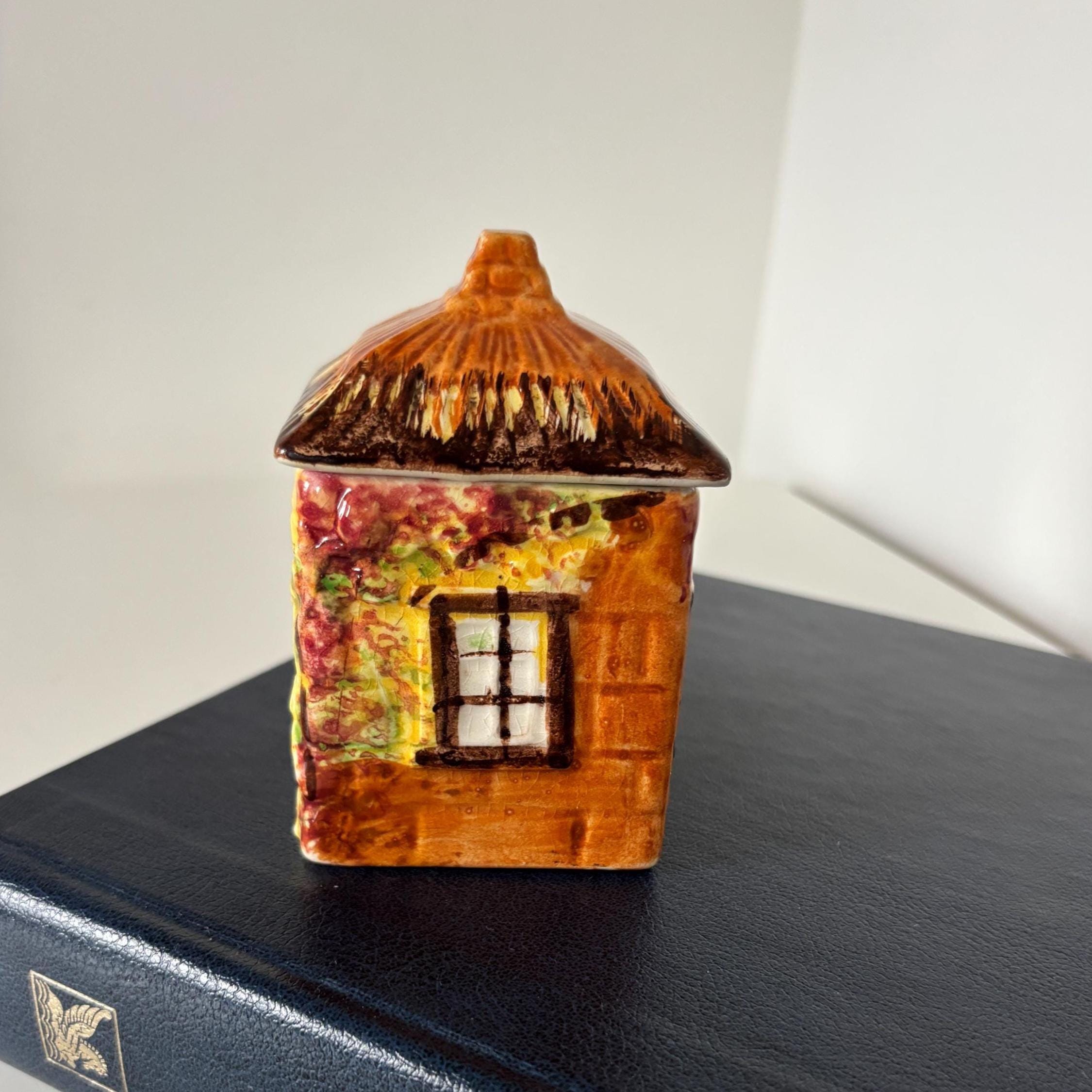 Vintage Cottage Ware Jam Pot House Shaped Ceramic England Hand Painted Collectible