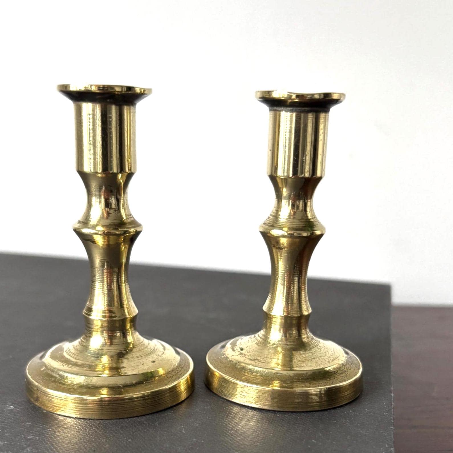 Pair Miniature Brass Candlesticks 7.5cm Small Taper Candle Holders Vintage Decor