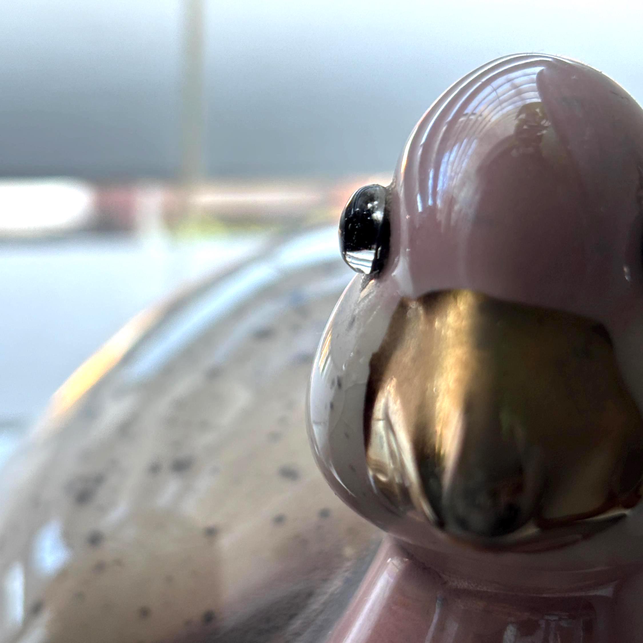 Vintage Ceramic Duck Figurine Glass Eyes Pink Grey Speckled Bird Ornament Large