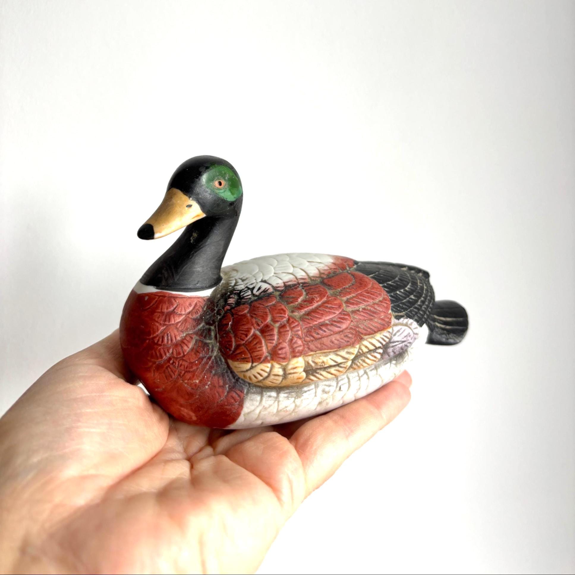 Vintage Ceramic Duck Figurine | Hand-Painted Mallard Style Ornament | Rustic Country Cottage Decor