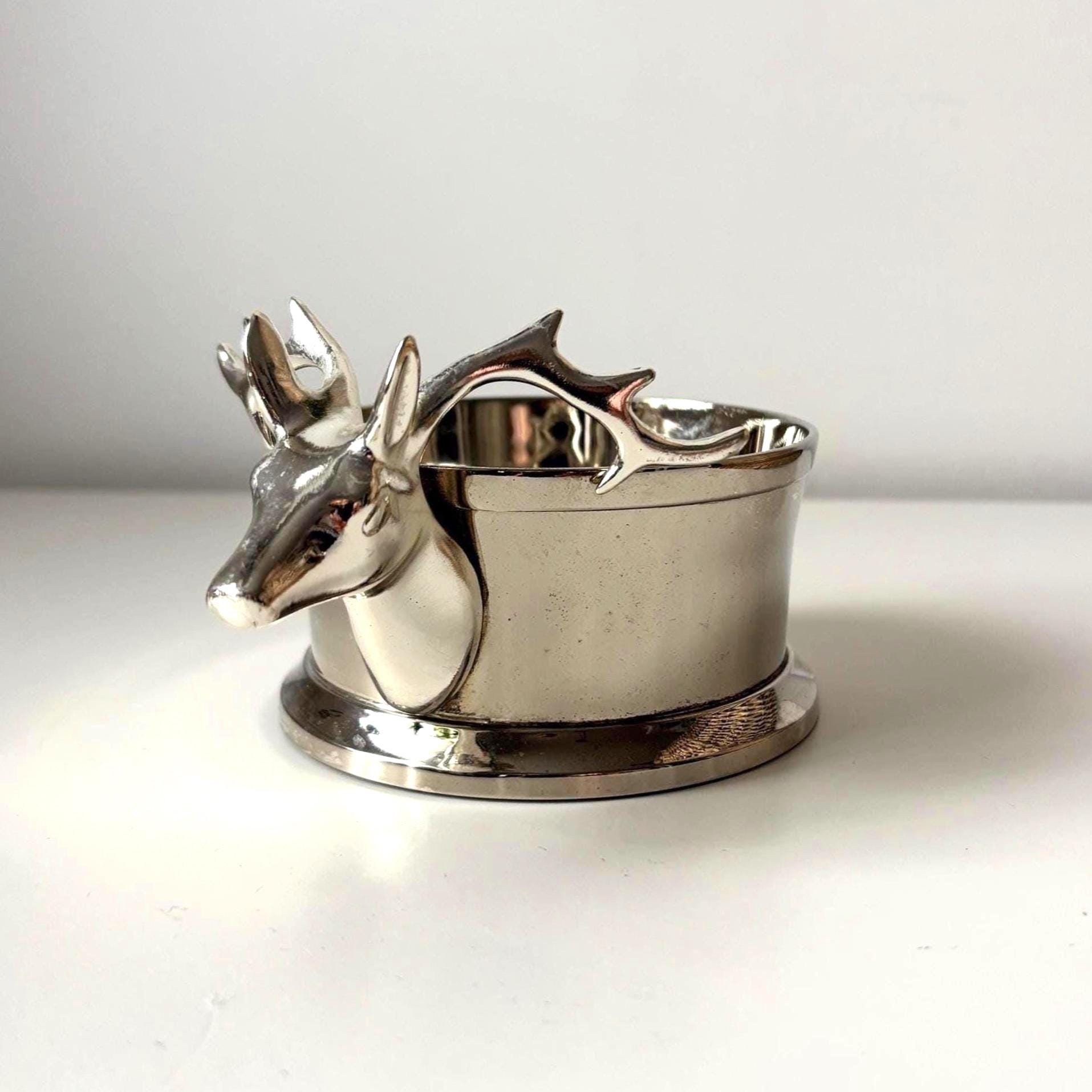 Vintage Silver Plated Stag Wine Coaster – Rustic Barware