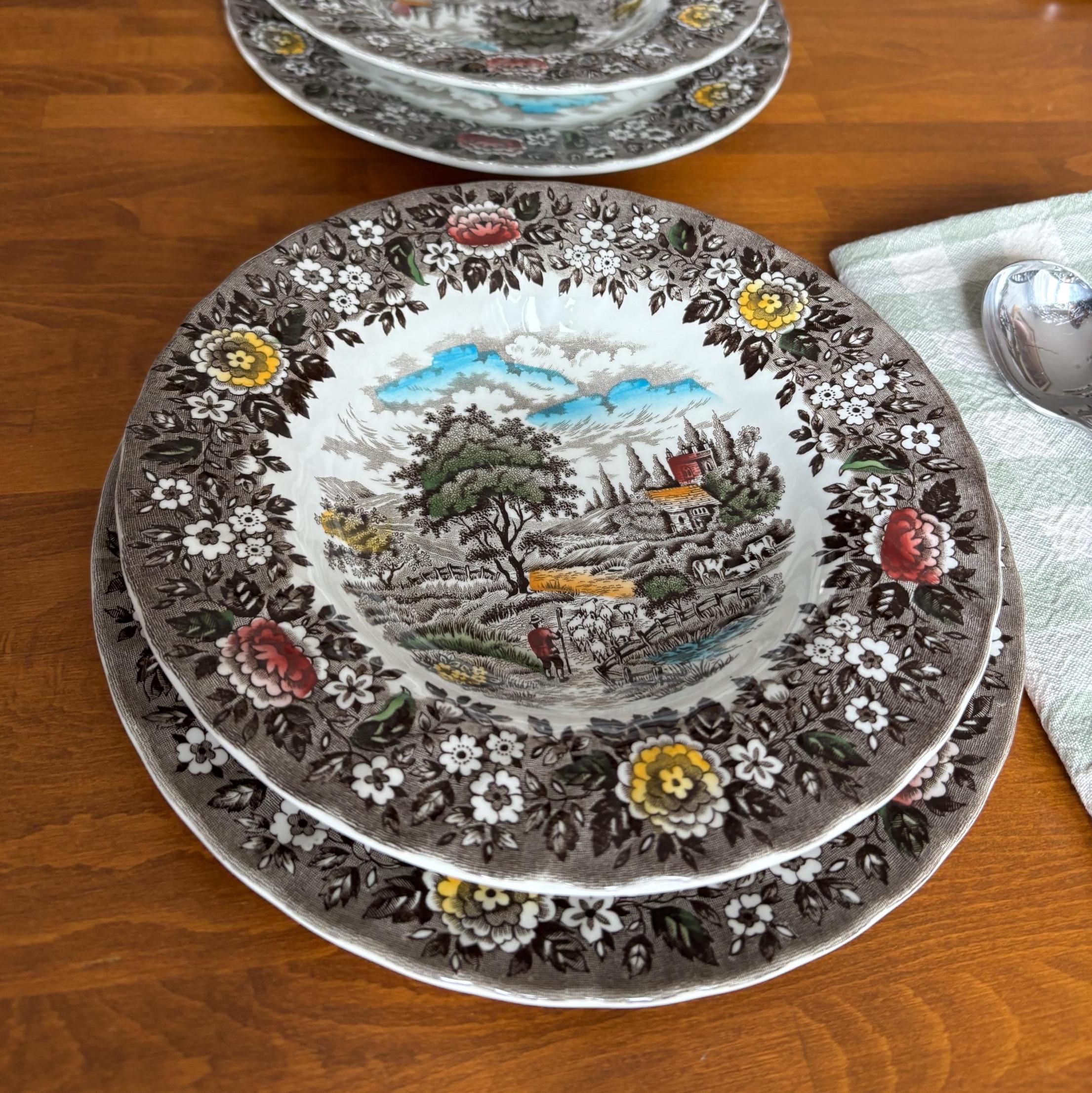 Vintage Alfred Meakin Homeland Dinner Set 4 Plates Bowls Cottage Farmhouse England