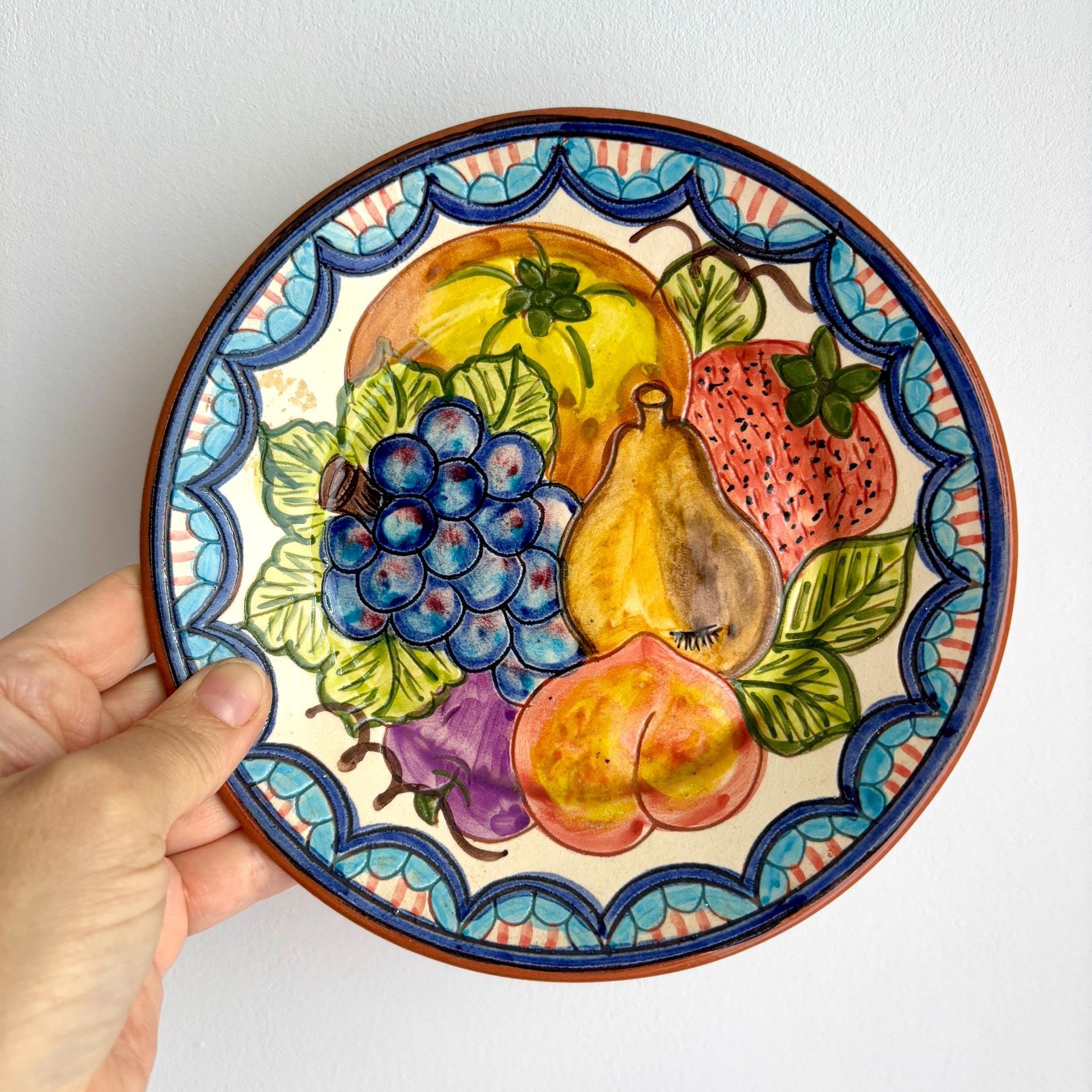 Vintage Portuguese Hand Painted Fruit Plate | Olaria Carrilho Lopes Pottery