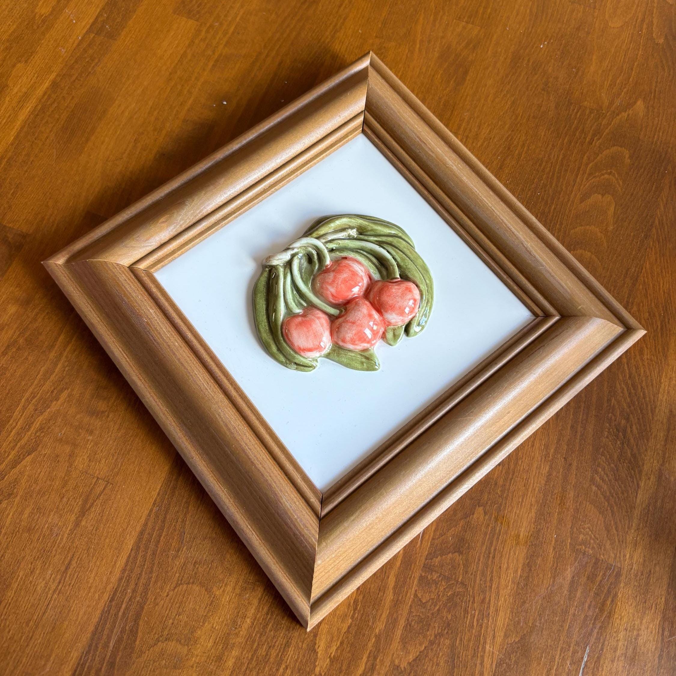 Vintage Framed Ceramic Fruit Tile Wall Art Kitchen Decor Japan Style