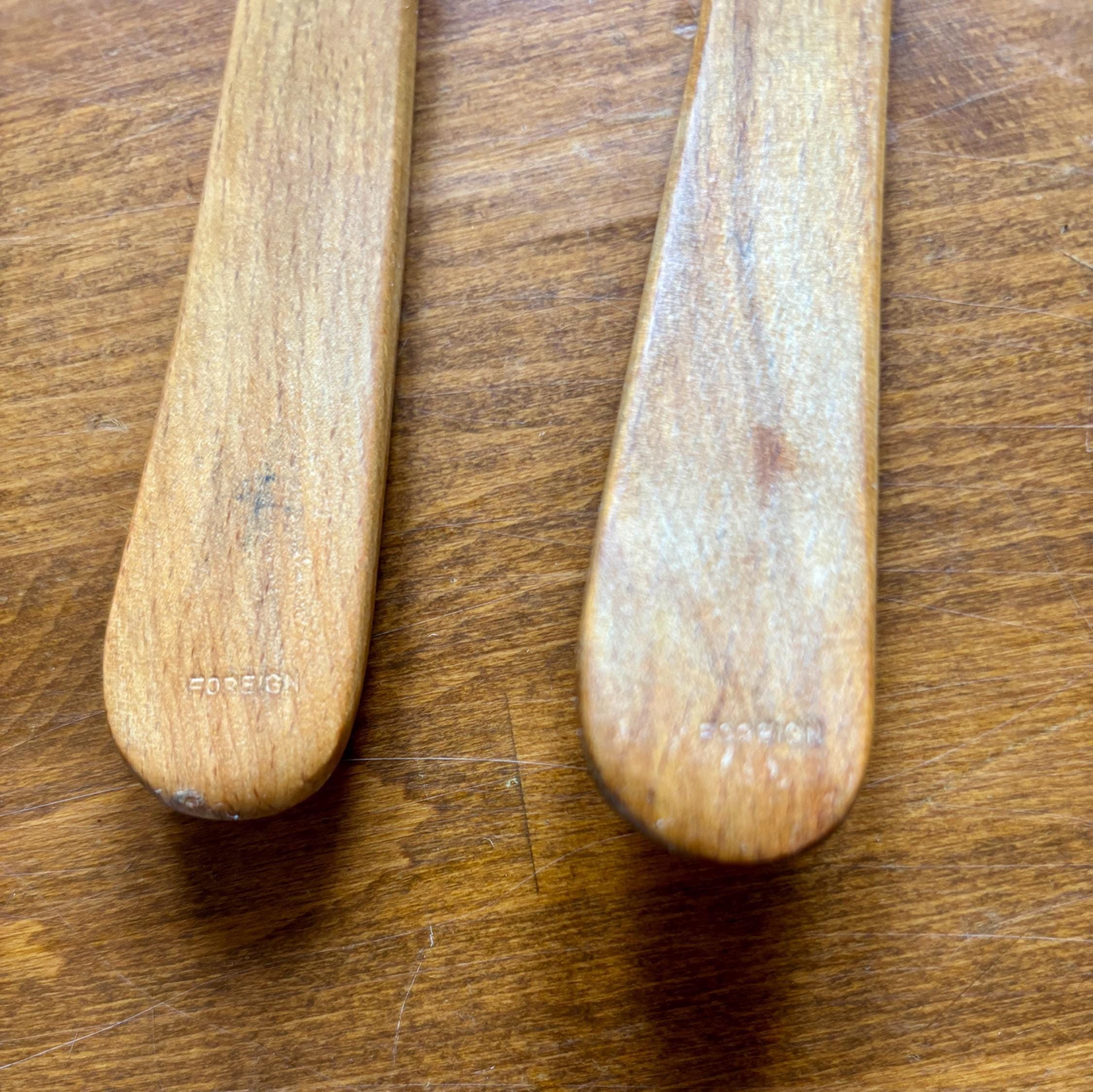 Vintage Wooden Salad Server Set Hand Painted Spoon Fork Kitchen Serving Utensils Pair Decor