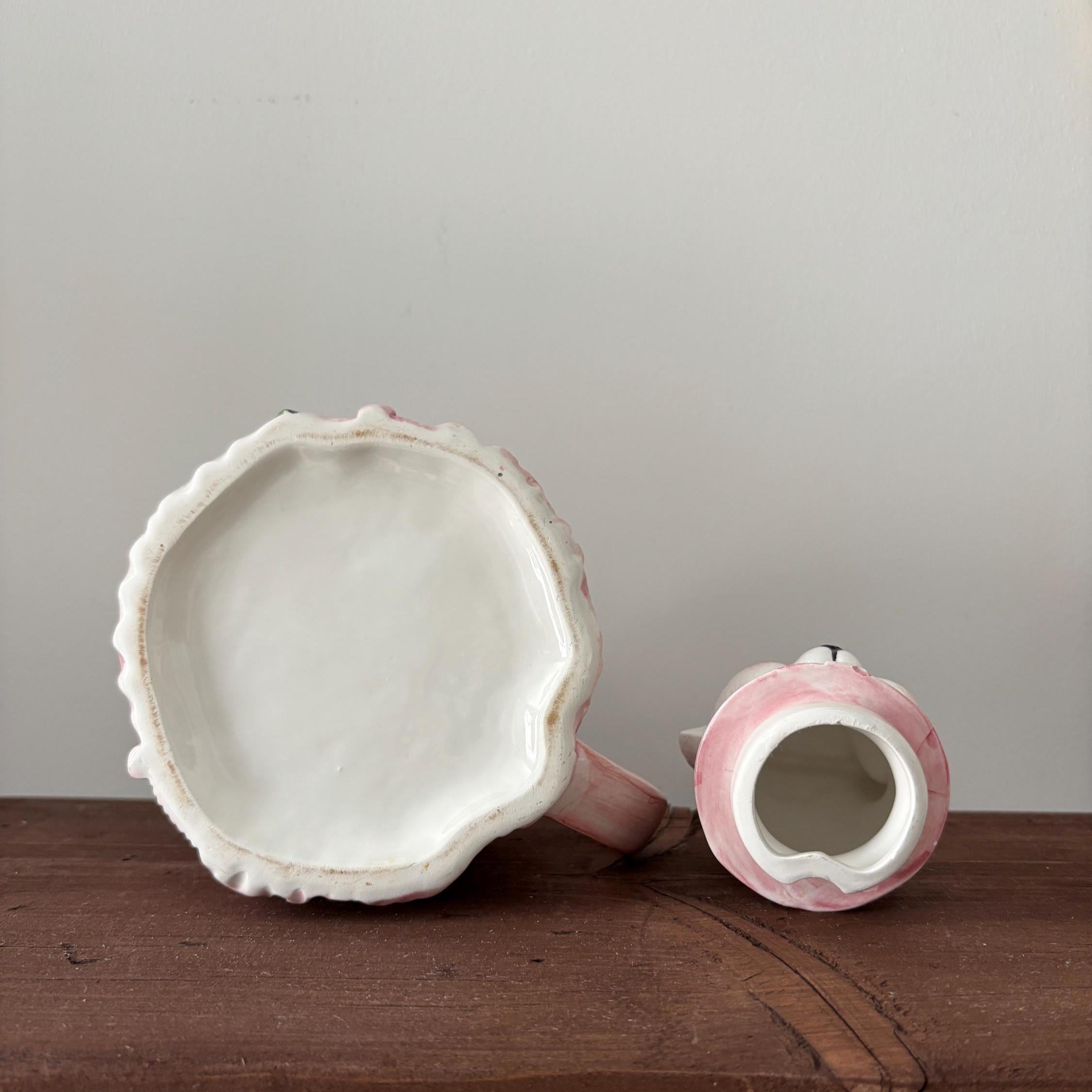 Vintage Ceramic Cat Teapot Victorian Lady Kitty Coffee Pot Pink Novelty Collectible Decor