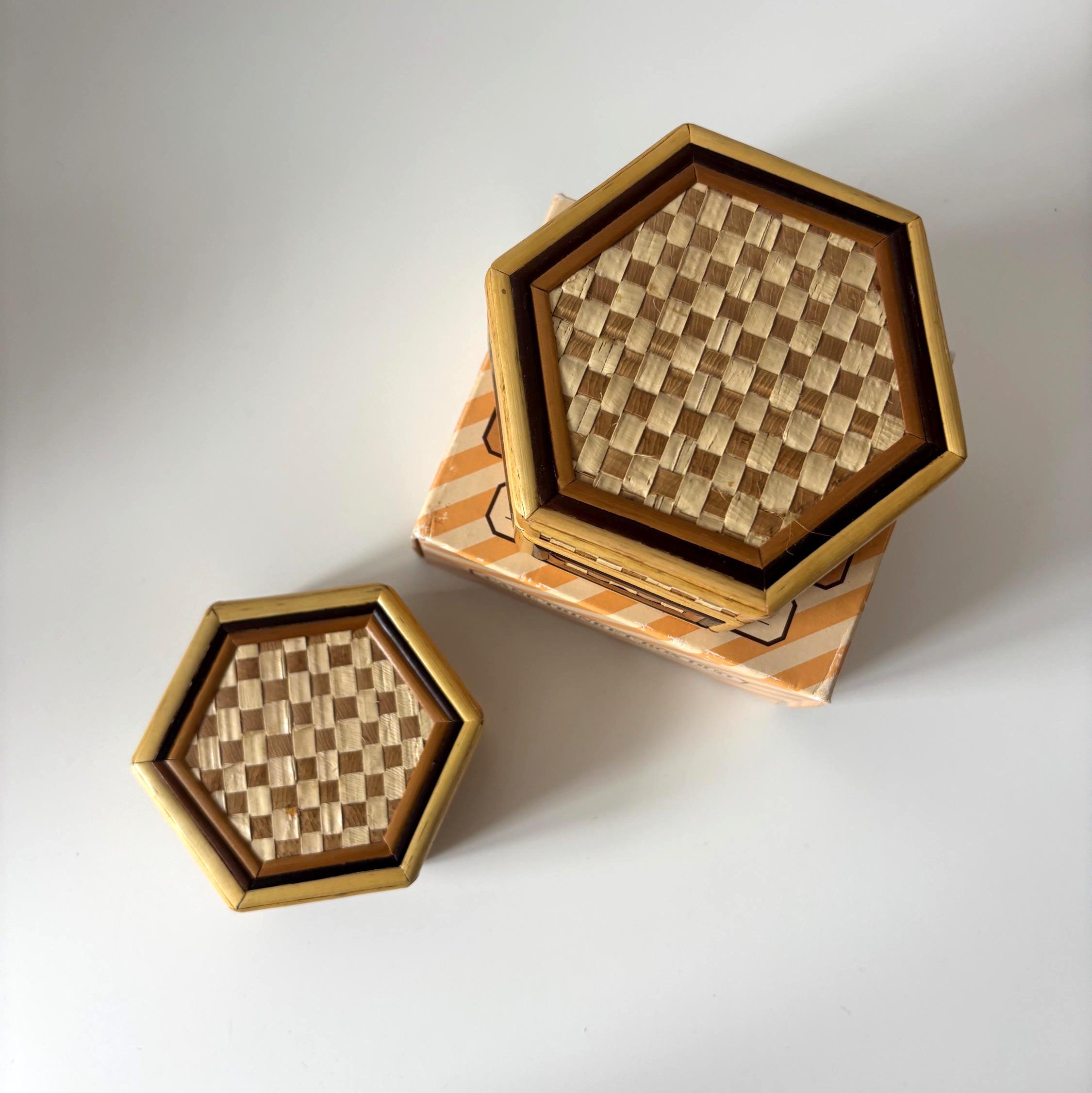 Vintage Cane Trinket Box Duo With Original Box And Velvet Lining