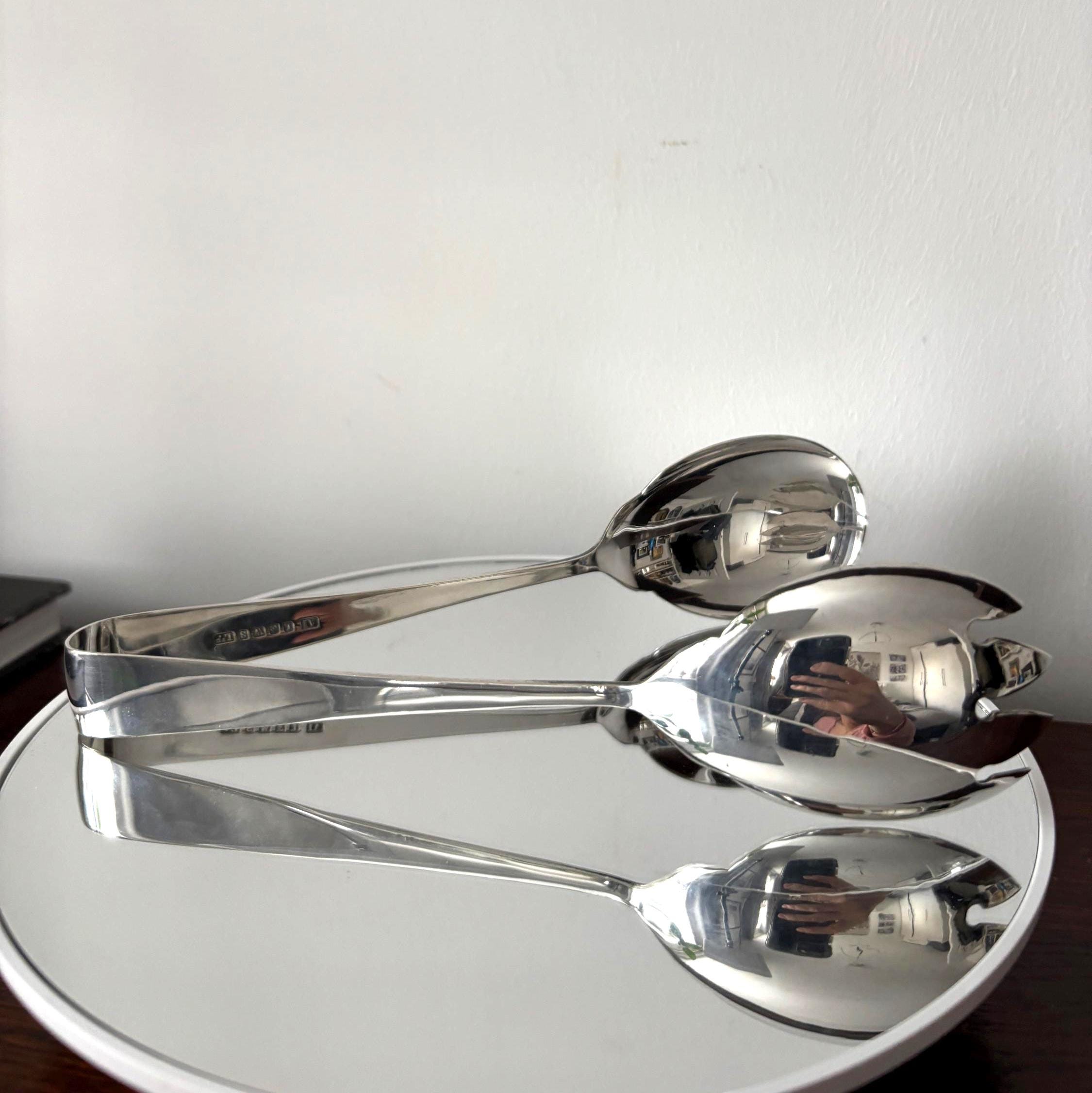 Vintage Salad Serving Tongs Silver Plate Sheffield Spoon Fork Mid Century Kitchen Tableware