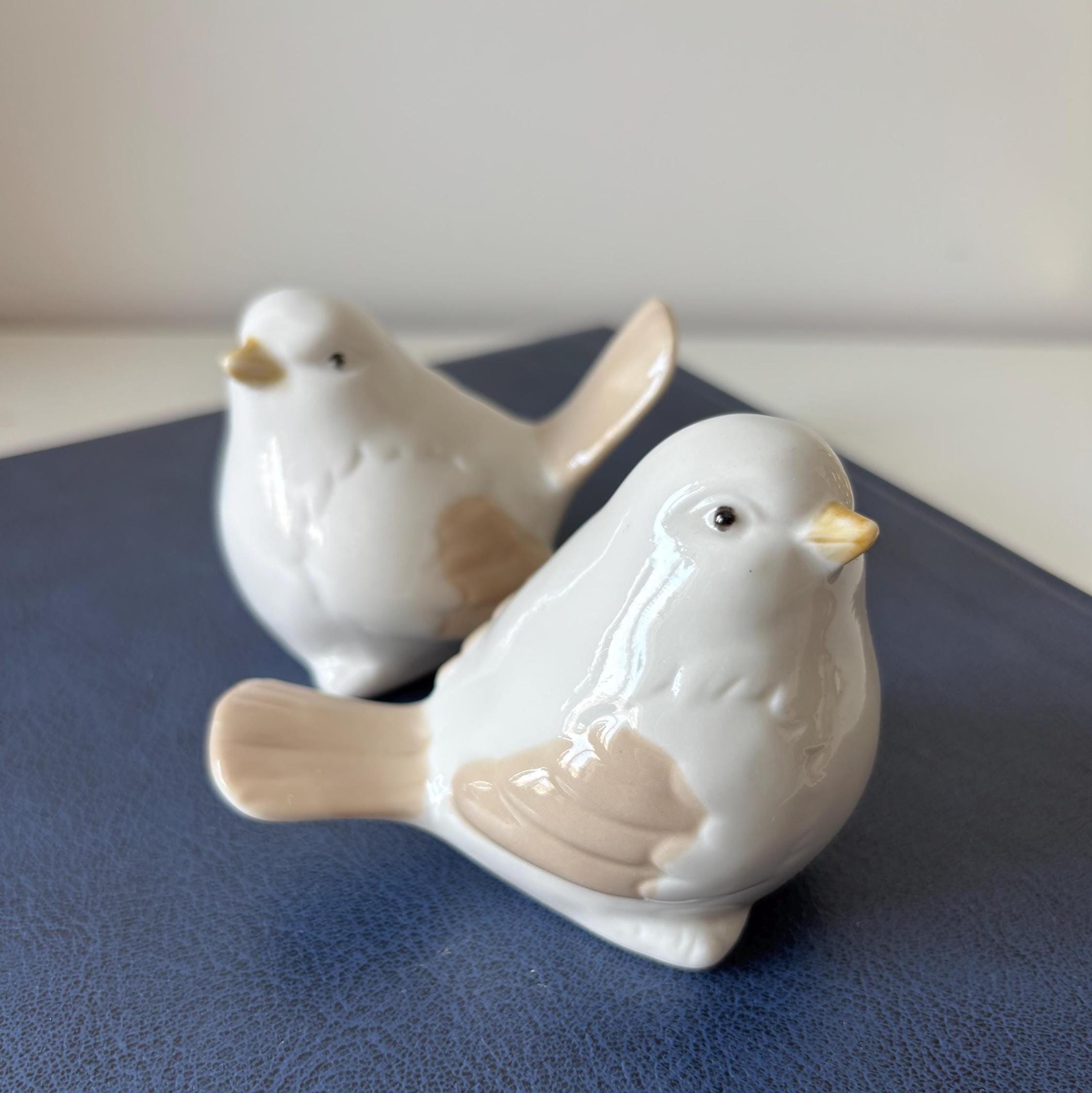 Vintage Ceramic Bird Figurines Pair White Porcelain Scandinavian Home Decor Shelf Ornament Set