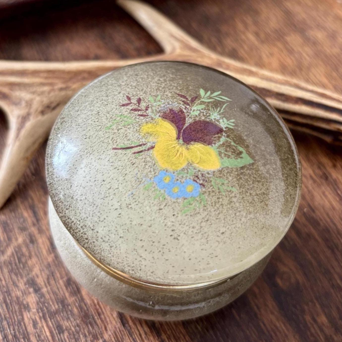 Vintage Alabaster Trinket Box: Floral Design, Italian Stone, 70s Decor