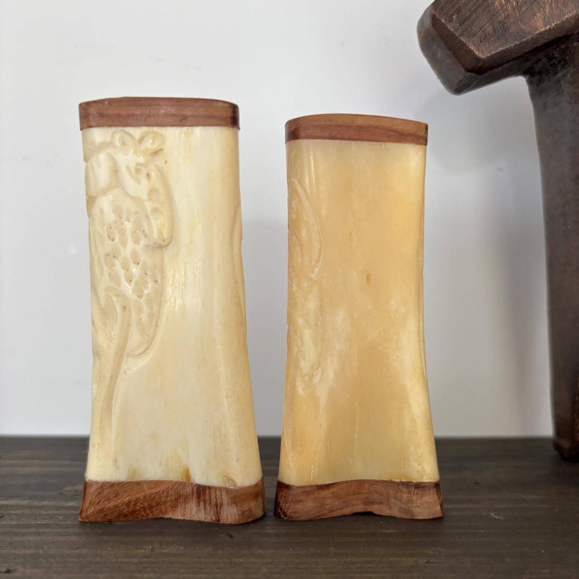 Hand Carved Bone Salt and Pepper Shakers: Giraffe Motif, African Boho Decor