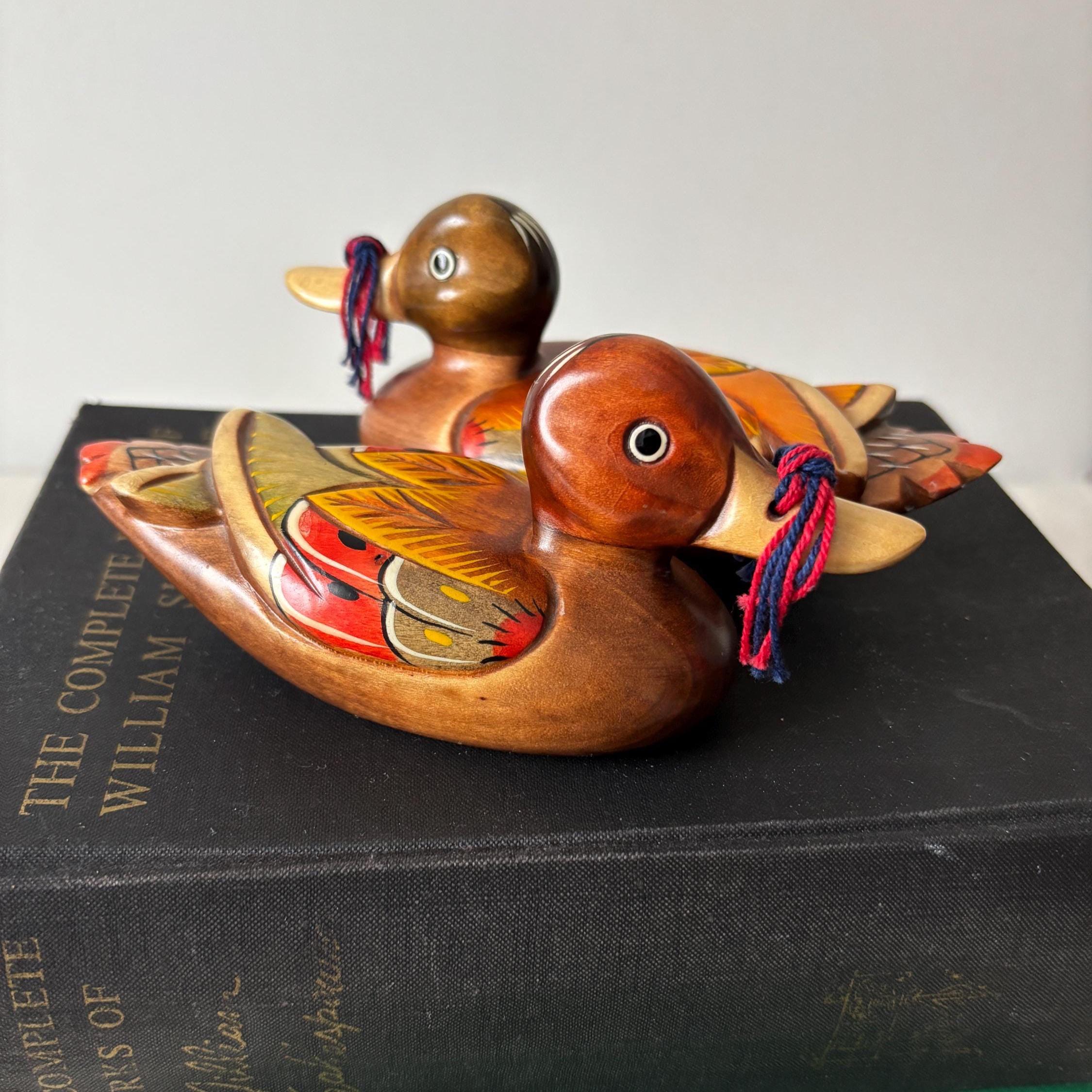 Traditional Korean Wedding Ducks Hand Carved Wooden Kireogi Pair Folk Art Anniversary Gift