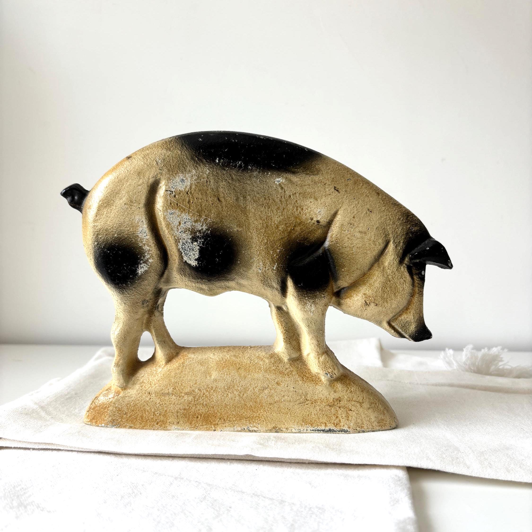 Vintage Cast Iron Pig Doorstop Rustic Farmhouse Country Cottage Animal Door Stop