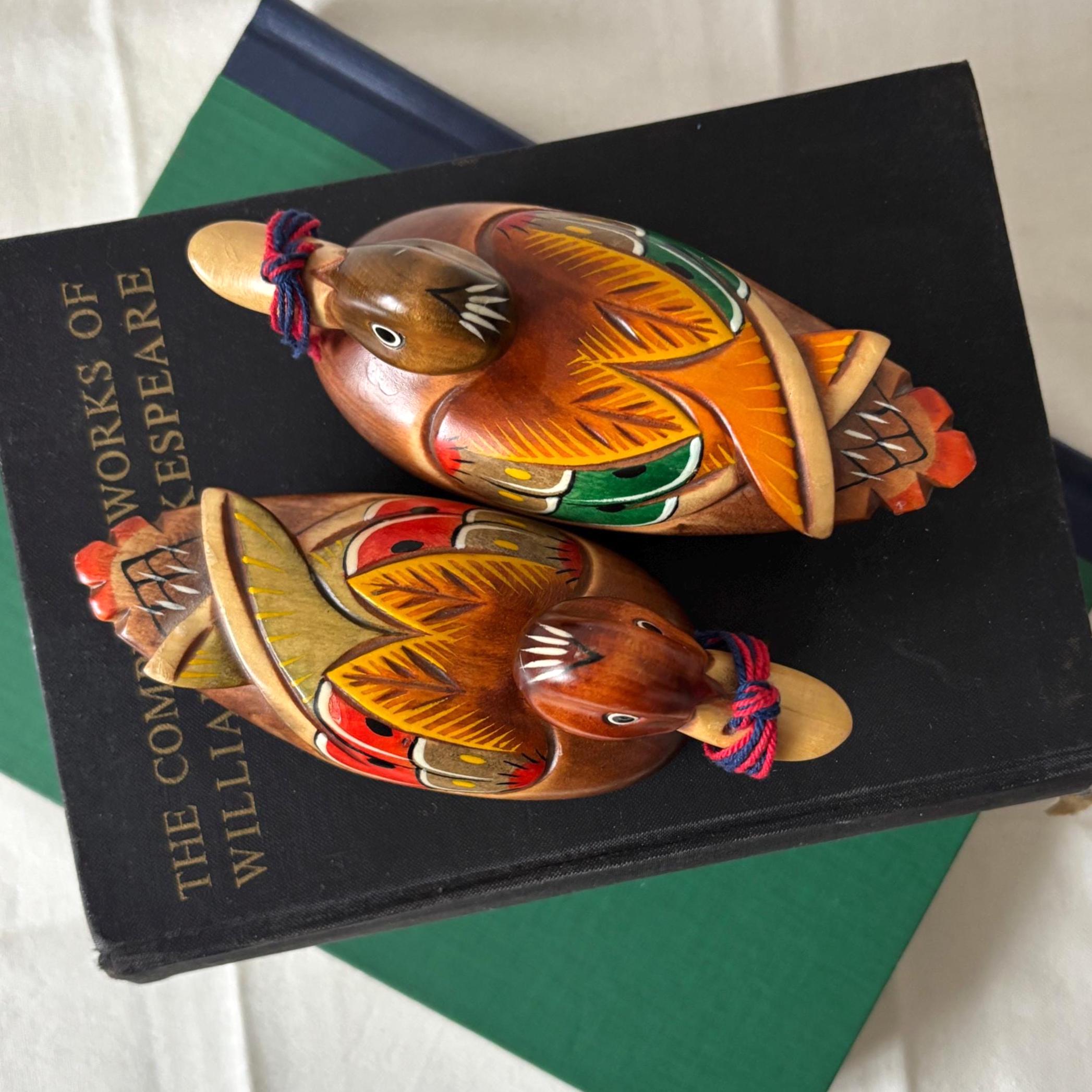 Traditional Korean Wedding Ducks Hand Carved Wooden Kireogi Pair Folk Art Anniversary Gift