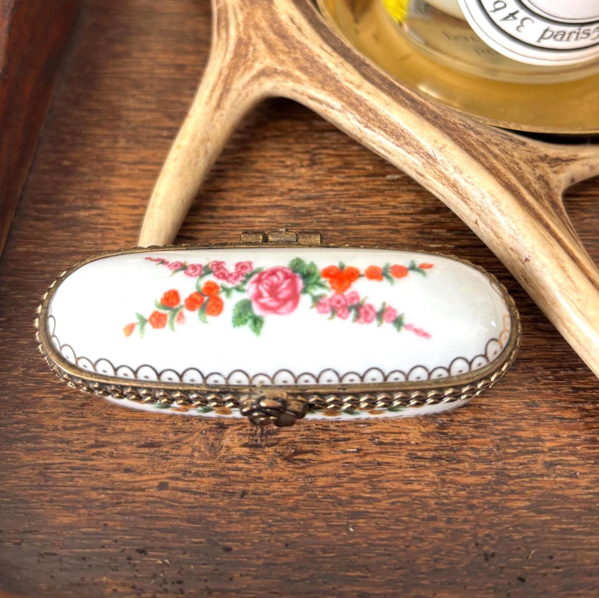 Vintage Del Prado Porcelain Floral Trinket Box Limoges Style Pill Box Keepsake Gift Collectible