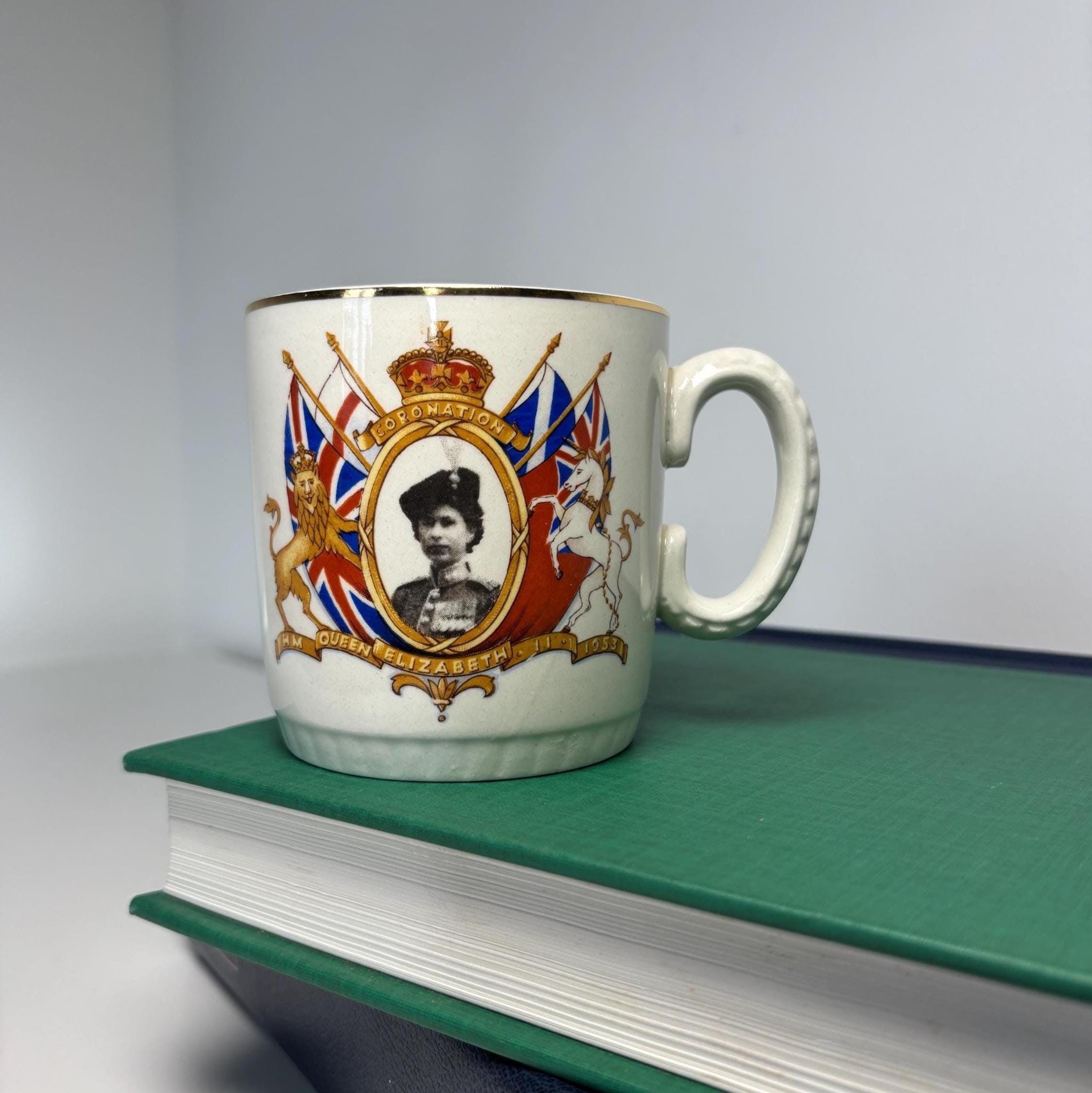 1953 Queen Elizabeth II Coronation Mug Nelson Ware Royal Commemorative Cup Made England