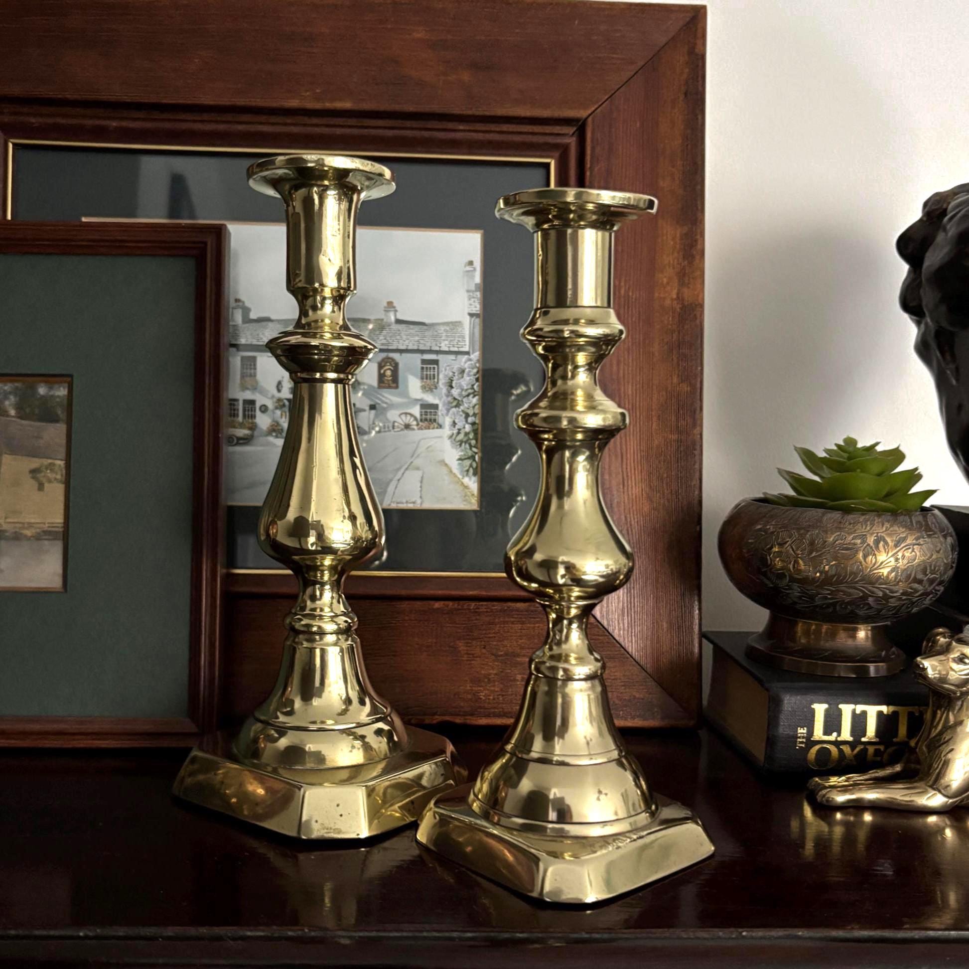 Vintage Brass Candlesticks Pair Traditional Candle Holders Classic Home Decor Mantel Table Centerpiece