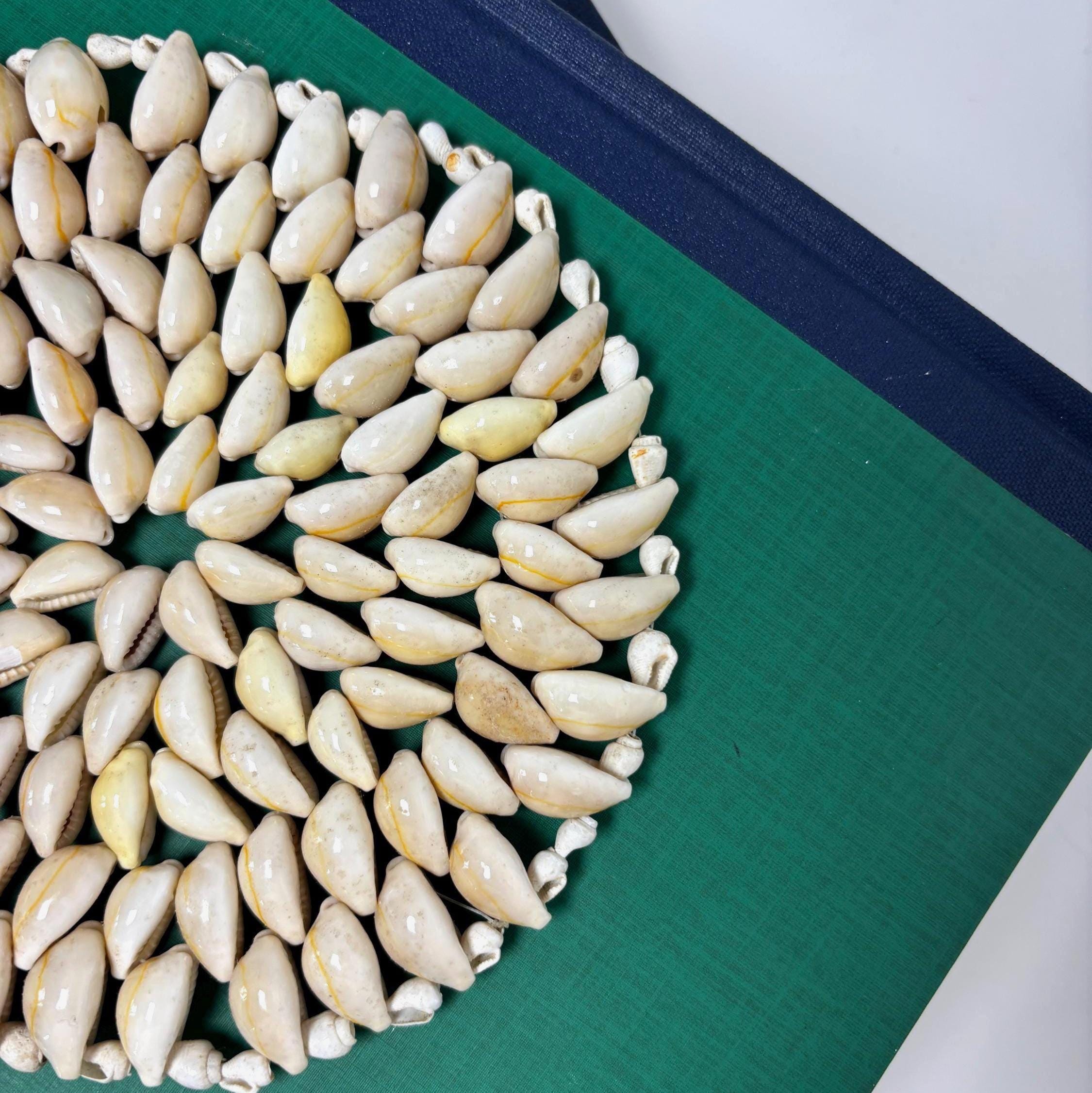 Vintage Cowrie Shell Trivet, Natural Shell Table Mat, Coastal Boho Decor