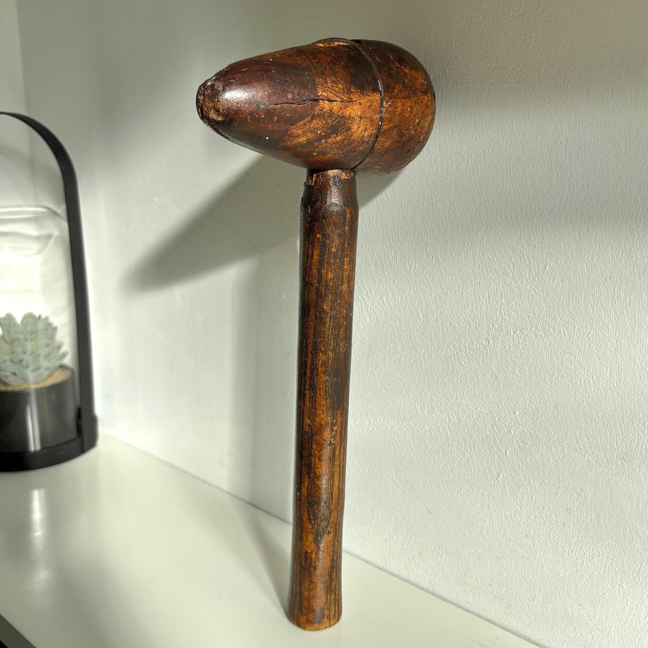Vintage Lead-Dressing “Bossing” Mallet | Pear-Shaped Wooden Head | Roofer/Plumber Tool