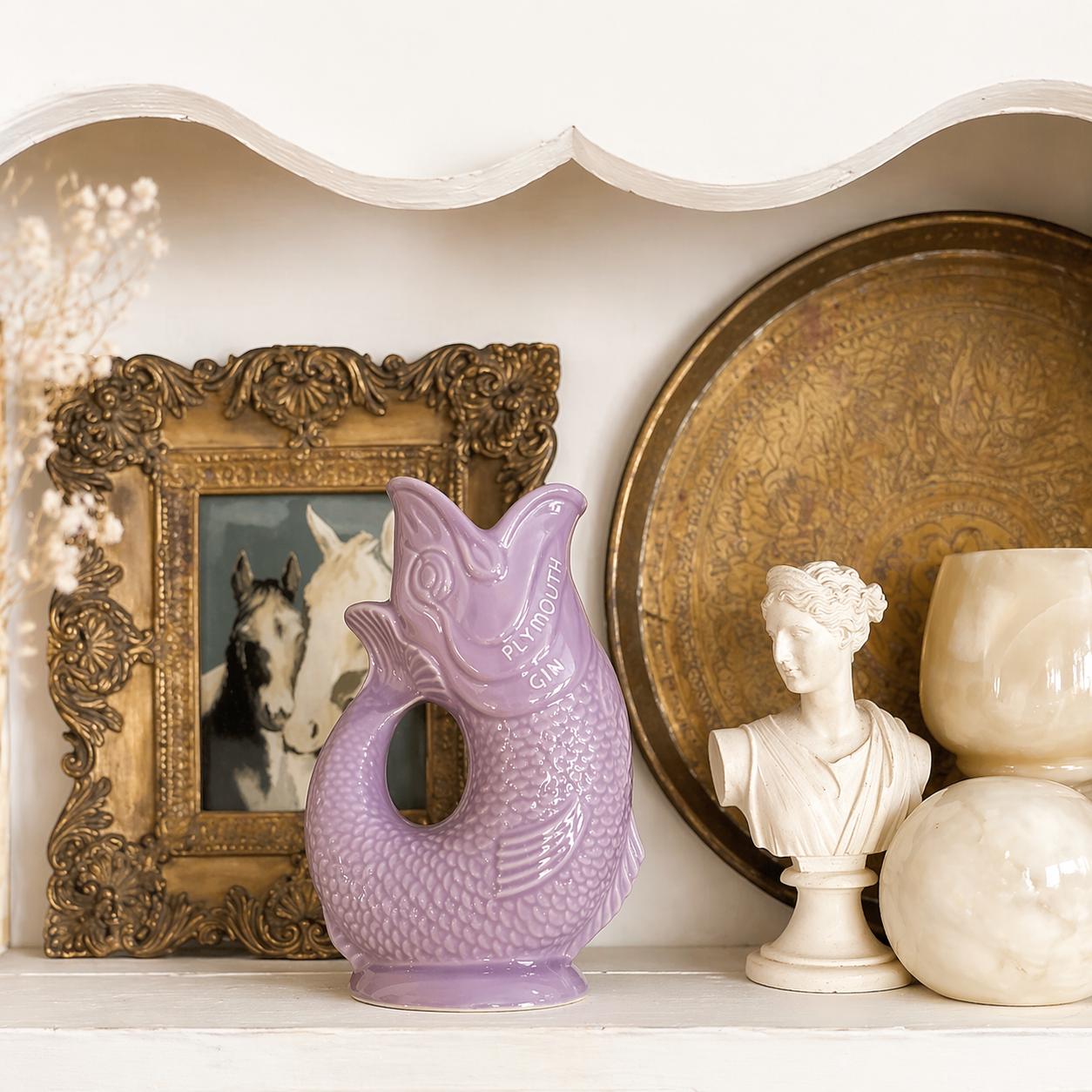 Vintage Wade Plymouth Gin Purple Fish Jug Gurgle Pitcher