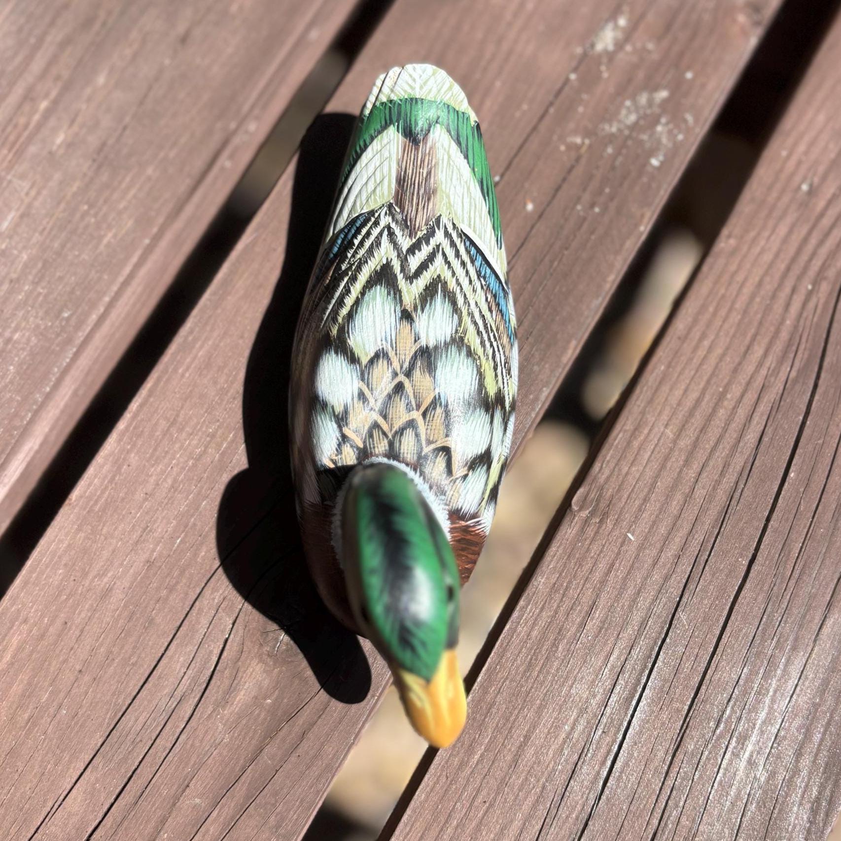 Vintage Hand Carved Mallard Duck Decoy | Hand Painted Wooden Bird Figure