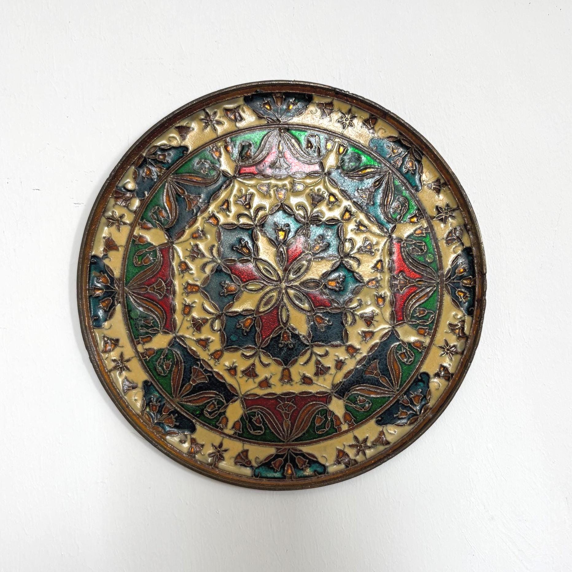 Vintage Brass Wall Plate Islamic Moorish Enamel Style Decorative Hanging Tray Boho Decor