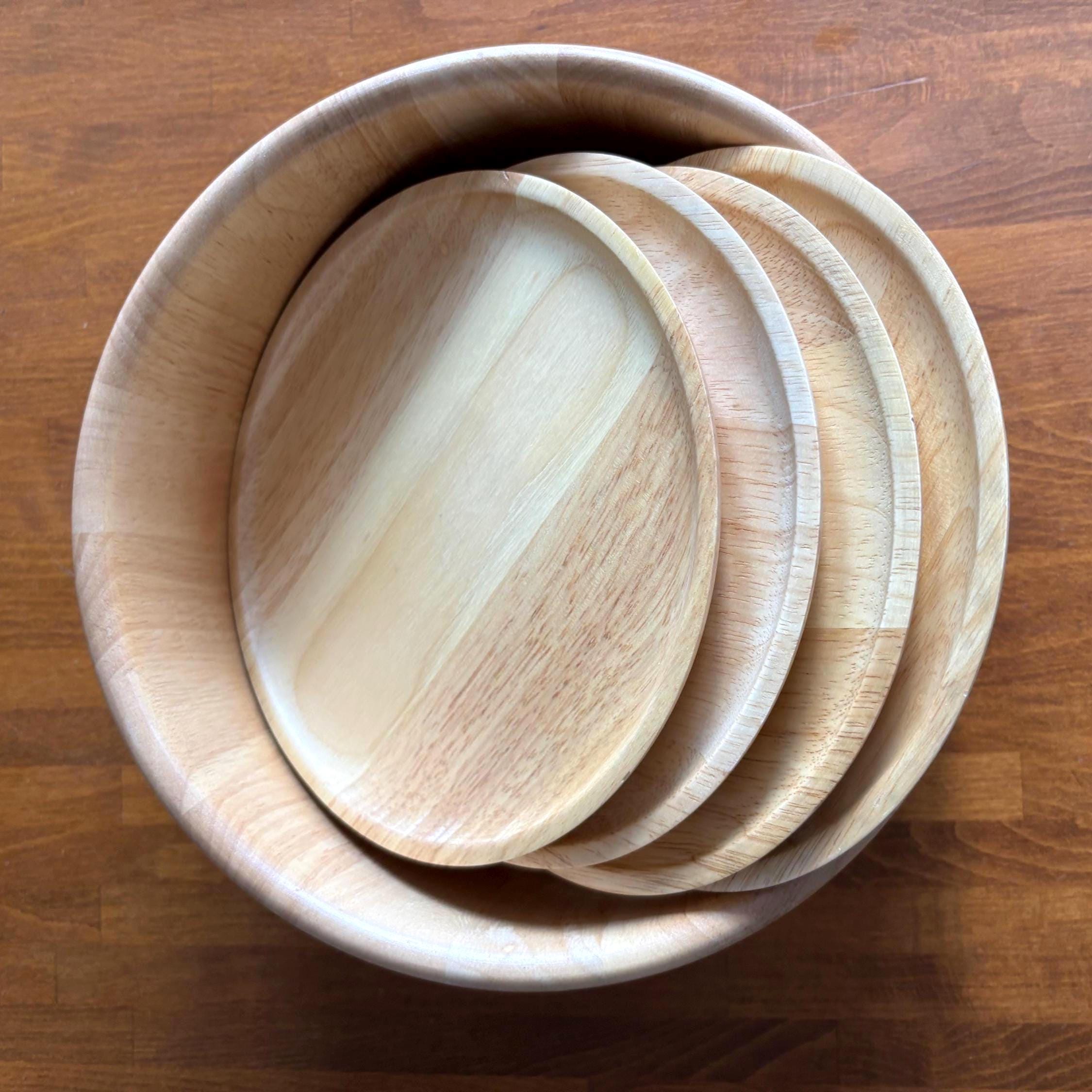 Vintage Wooden Salad Bowl Set: Rustic Thai Tableware, 5-Piece