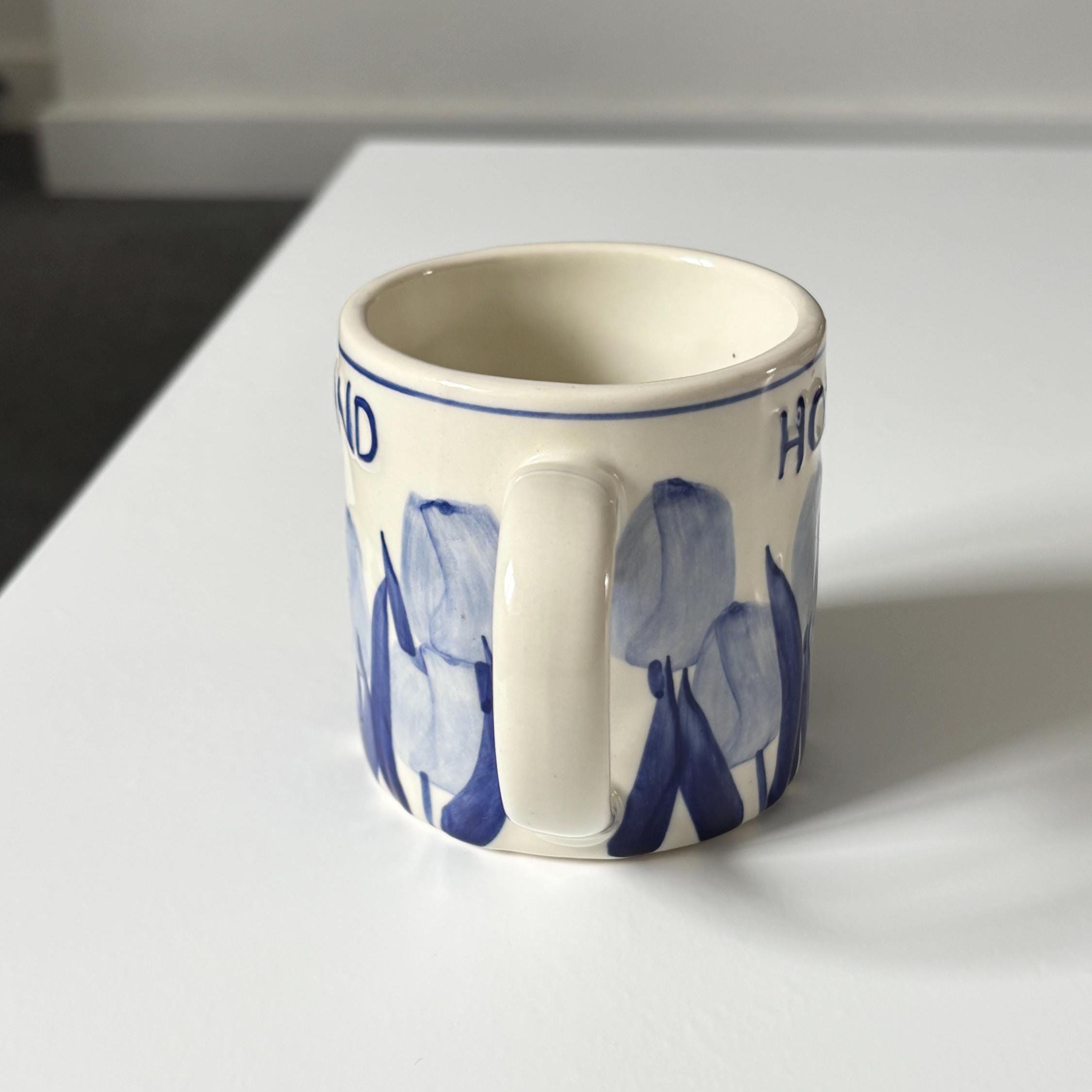 Vintage Holland Delft Style Tulip Mug Blue White Hand Painted Dutch Ceramic Cup
