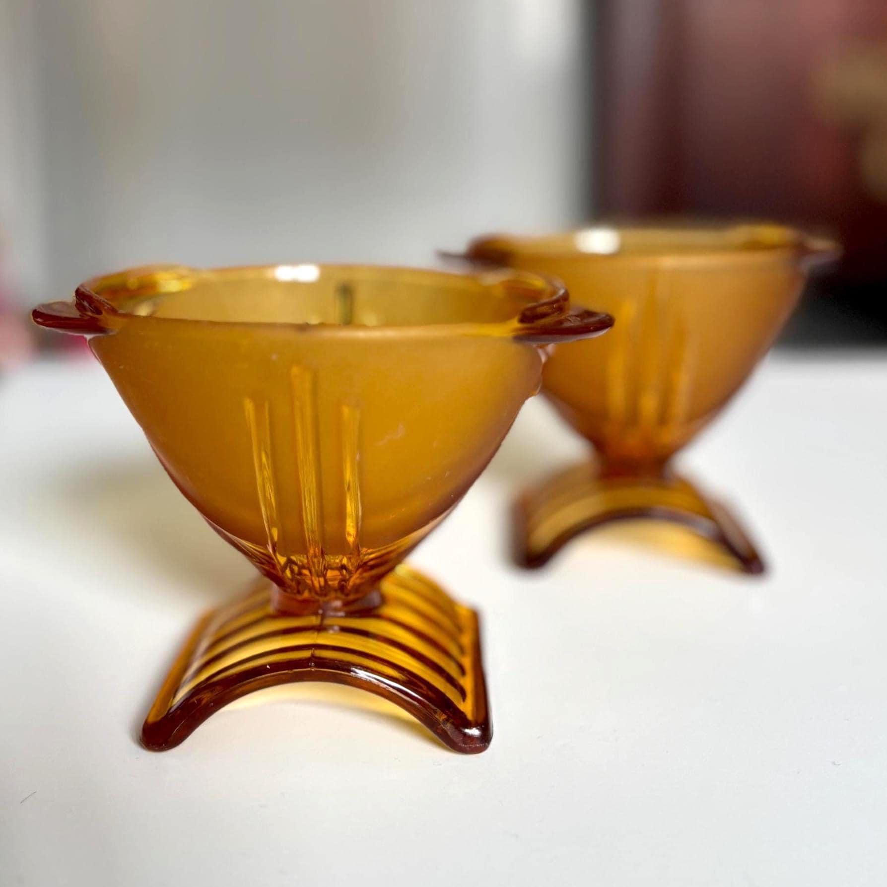 Vintage Amber Glass Bowls | Stölzle Hermanova Hut, Czech MCM Pair