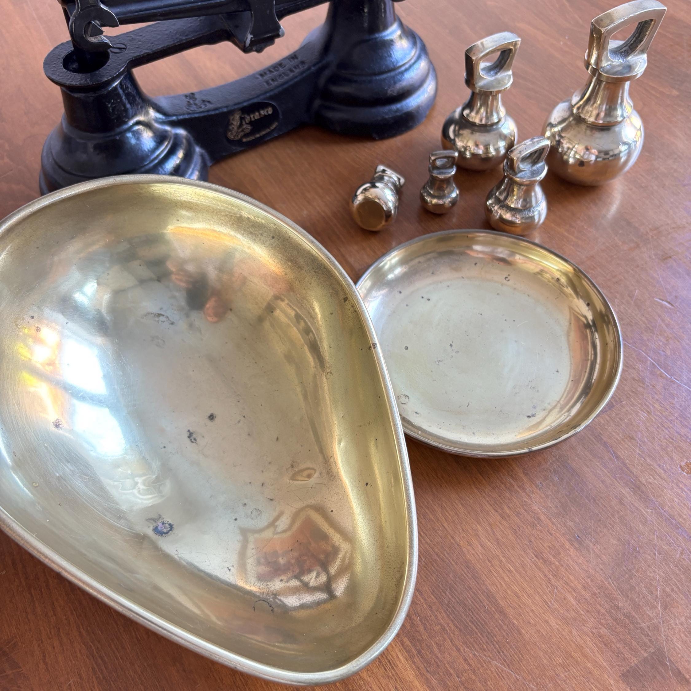 Vintage Librasco Brass Kitchen Scales With Original Weights English Farmhouse Kitchenalia Decor