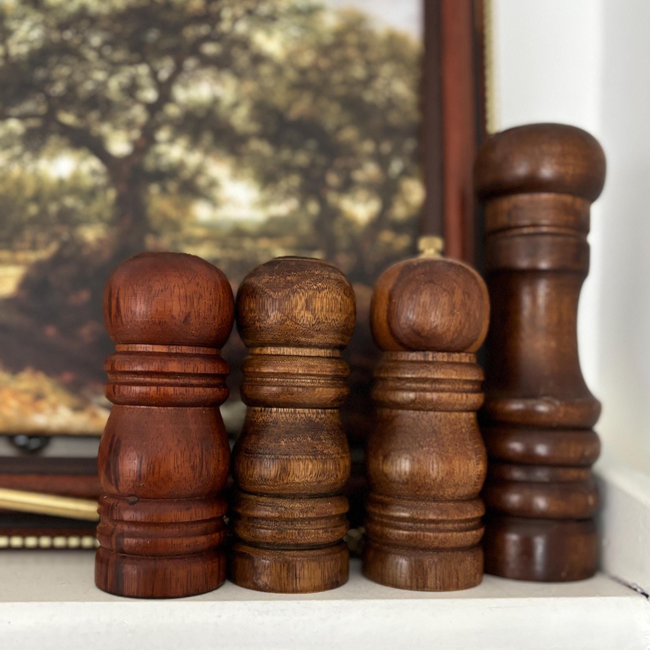 Vintage Mini Wooden Salt & Pepper Shakers | Turned Wood Table Set