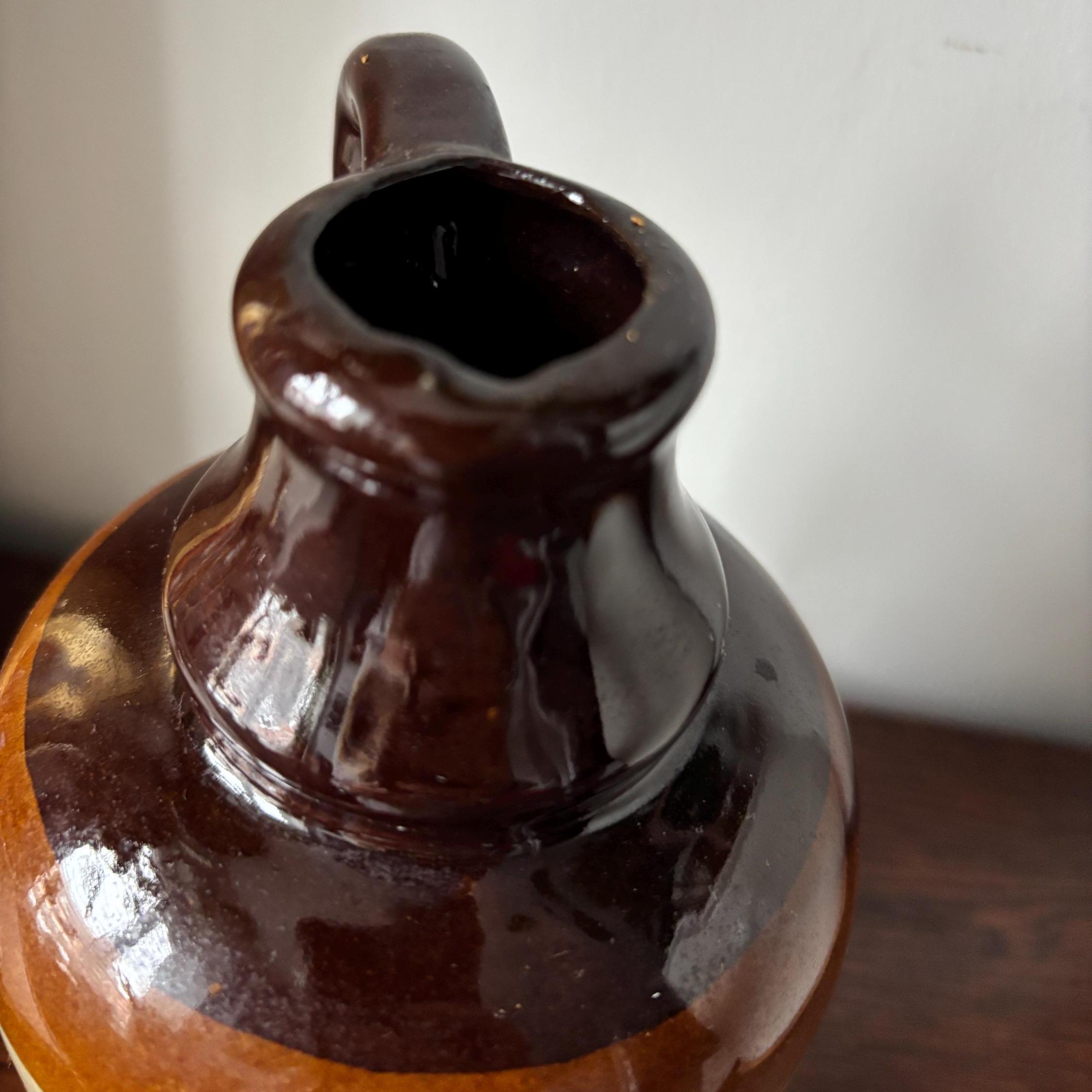 Vintage French Stoneware “Cuvée Spéciale” Bottle Decanter with Cork Stopper, Two-Tone Glaze