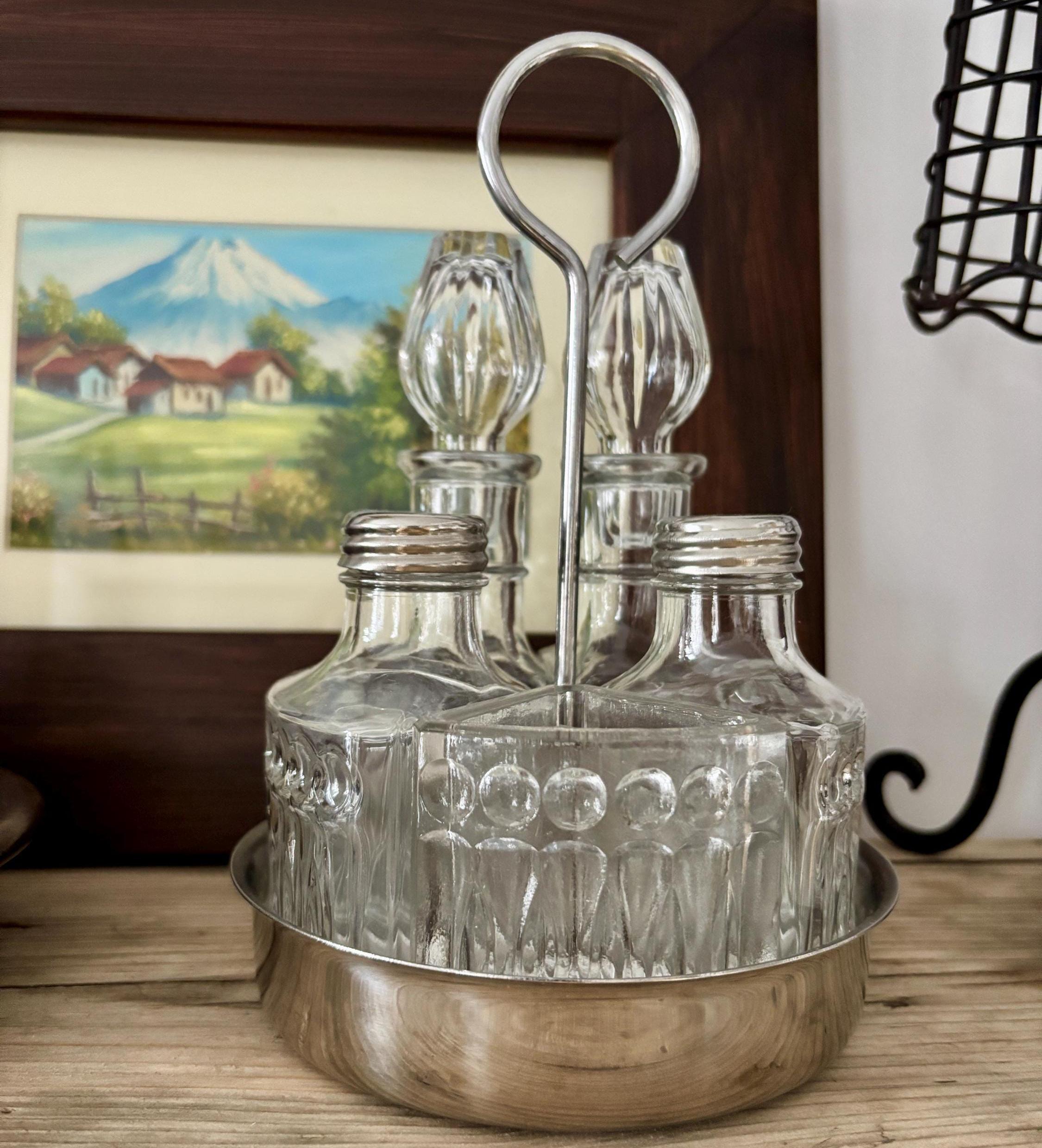 Vintage 5pc Cruet Set INOX 18/8 Stand Oil Vinegar Salt Pepper Toothpick Holder
