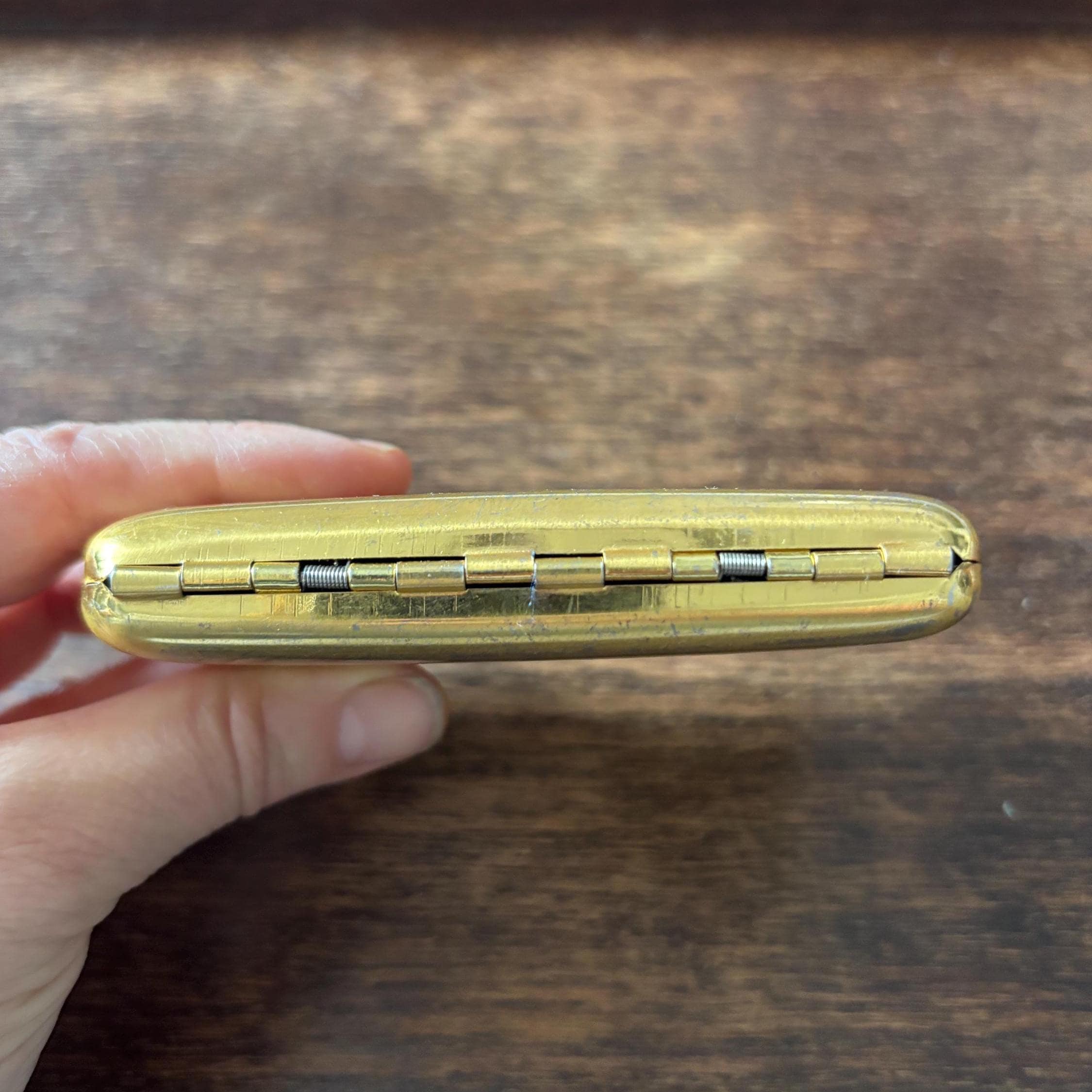 Vintage Gold-Tone Accordion Wallet | Metal Card Case with Geometric Etched Design | Mid-Century Style