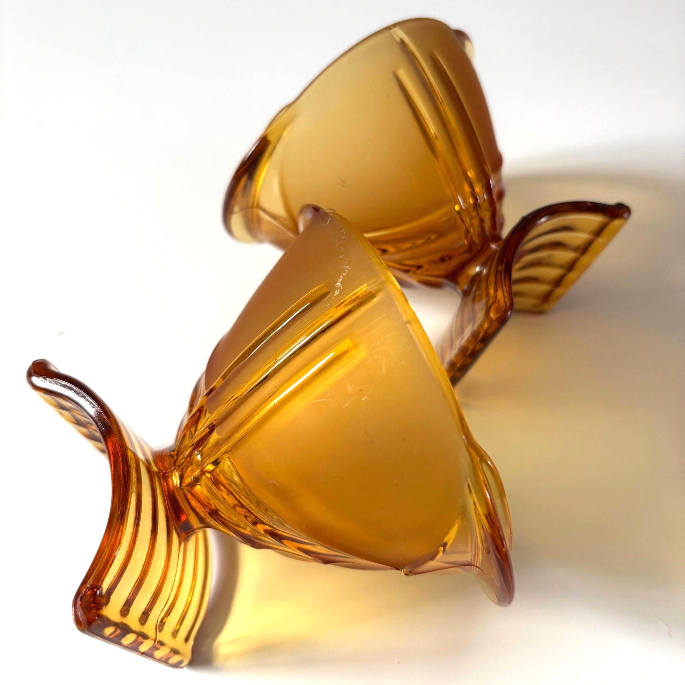 Vintage Amber Glass Bowls | Stölzle Hermanova Hut, Czech MCM Pair