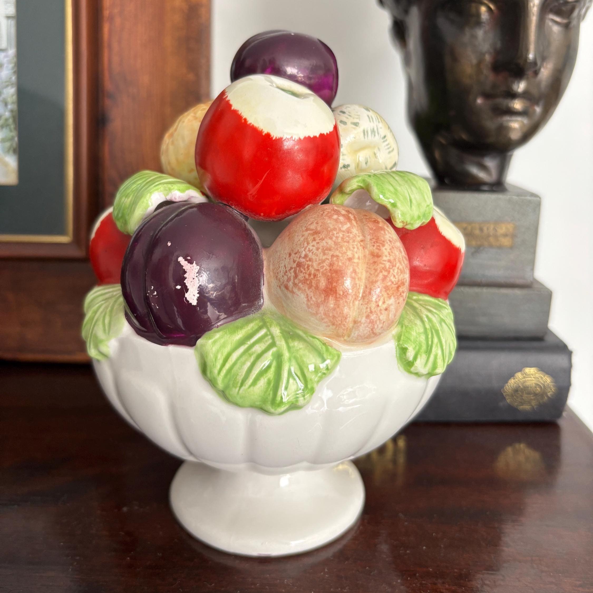 Vintage Leonardo Ceramic Fruit Compote | Hand-Painted Decorative Pedestal Bowl | Capodimonte Style Centrepiece