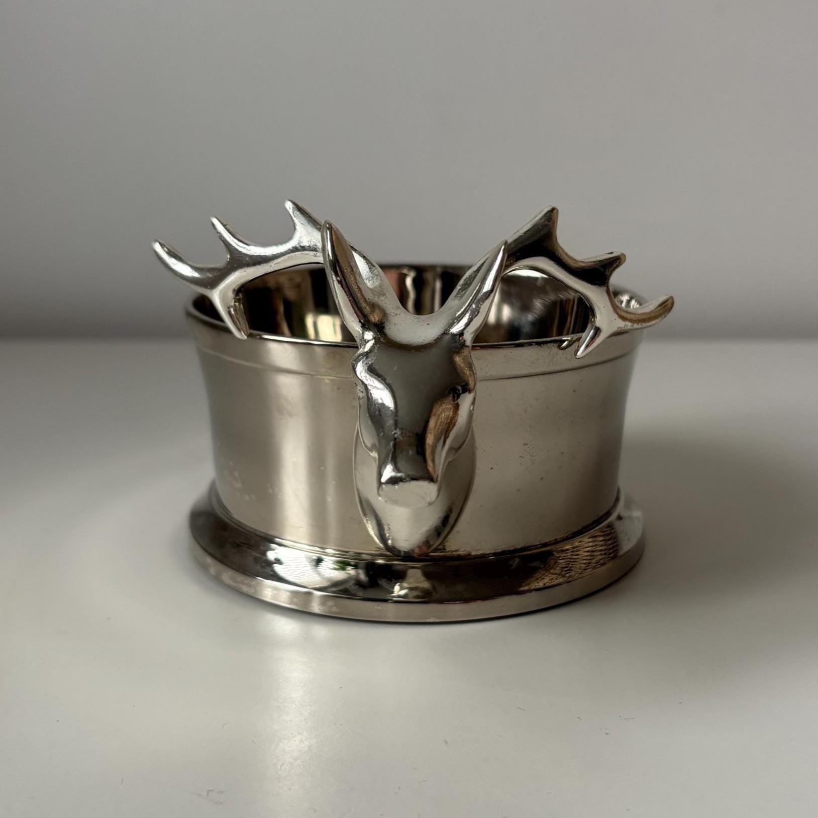 Vintage Silver Plated Stag Wine Coaster – Rustic Barware
